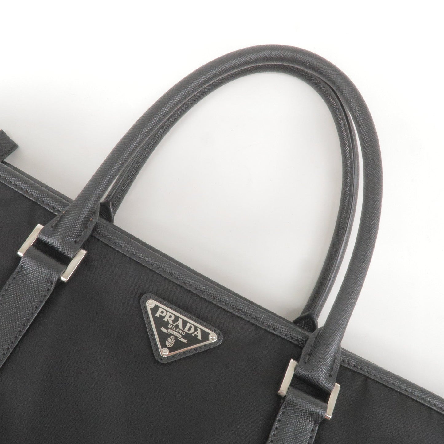 PRADA Logo Nylon Leather Tote Bag NERO Black 2VG034