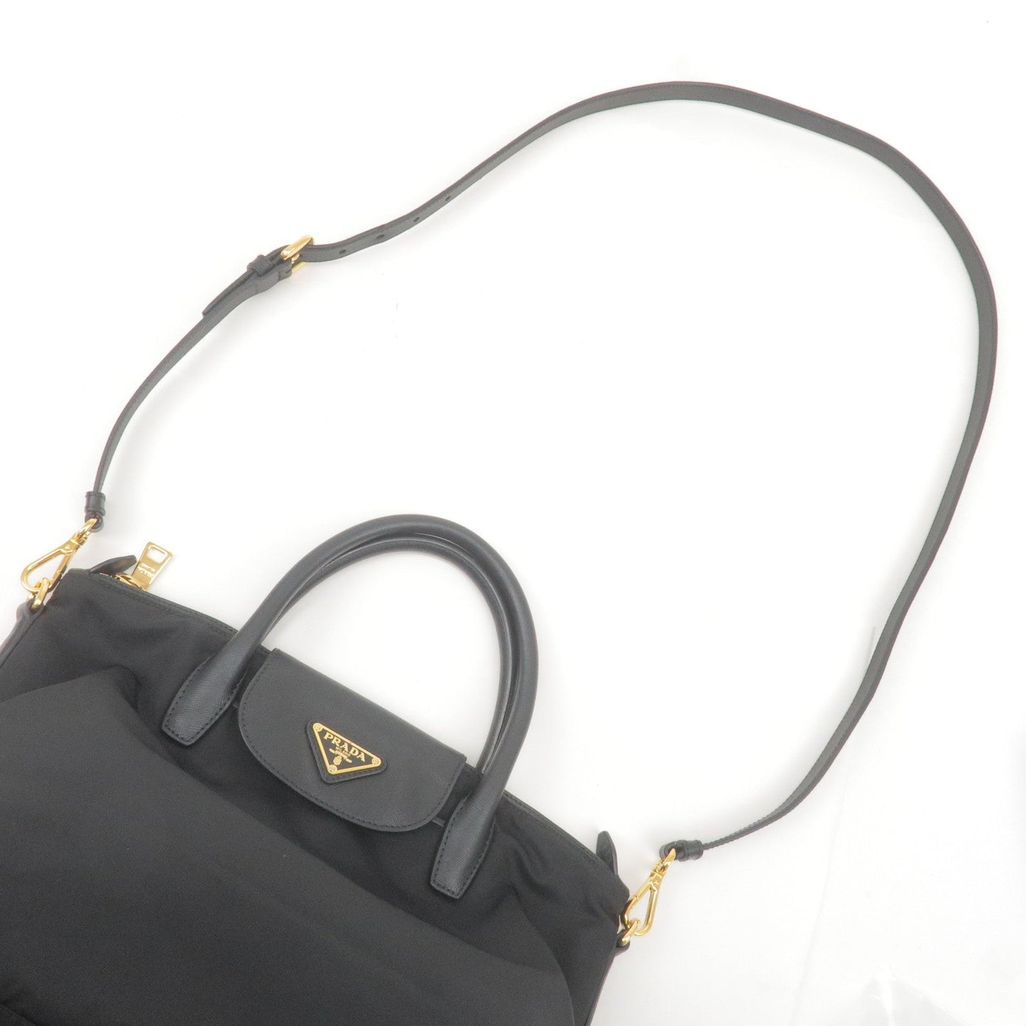 PRADA Logo Nylon Leather 2Way Bag Hand Bag NERO Black BN2106