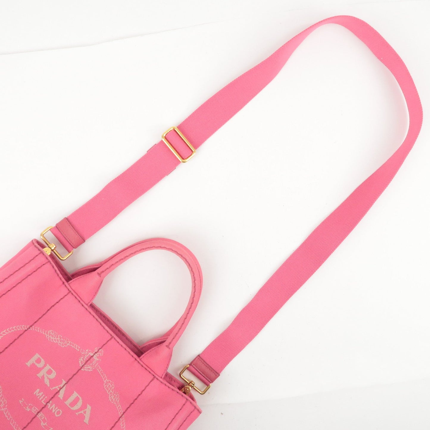 PRADA Logo Canapa Mini Canvas 2Way Tote Bag Pink 1BG439