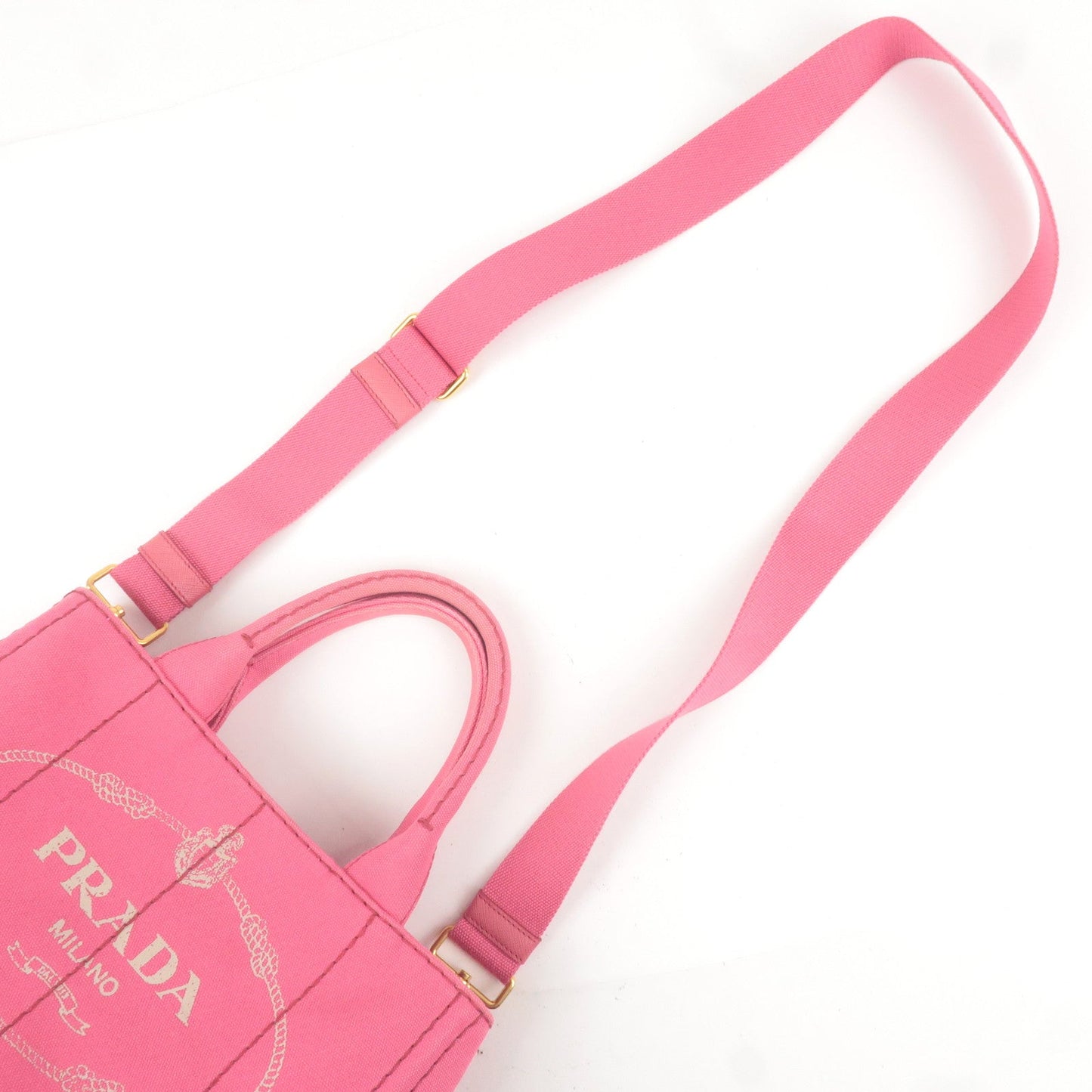 PRADA Logo Canapa Mini Canvas 2Way Tote Bag Pink 1BG439