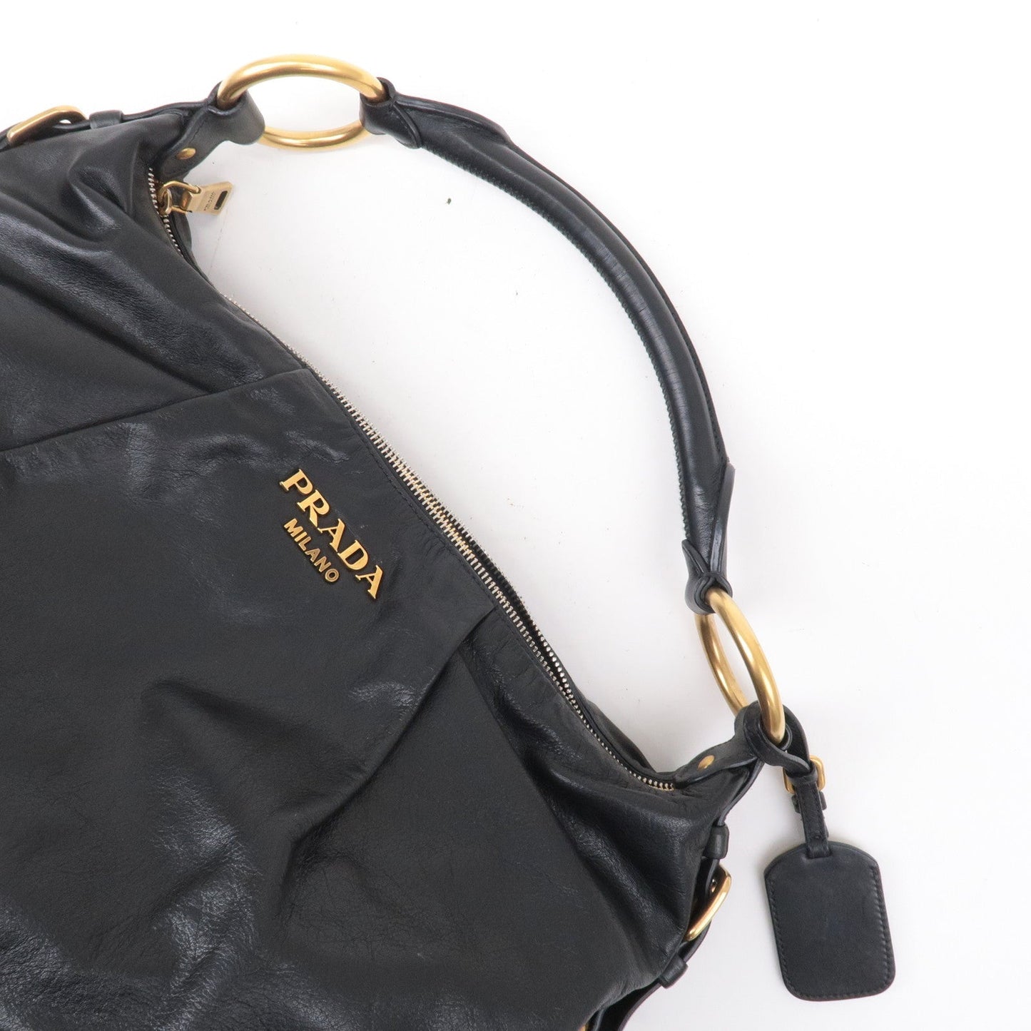 PRADA Logo Leather One Shoulder Bag NERO Black