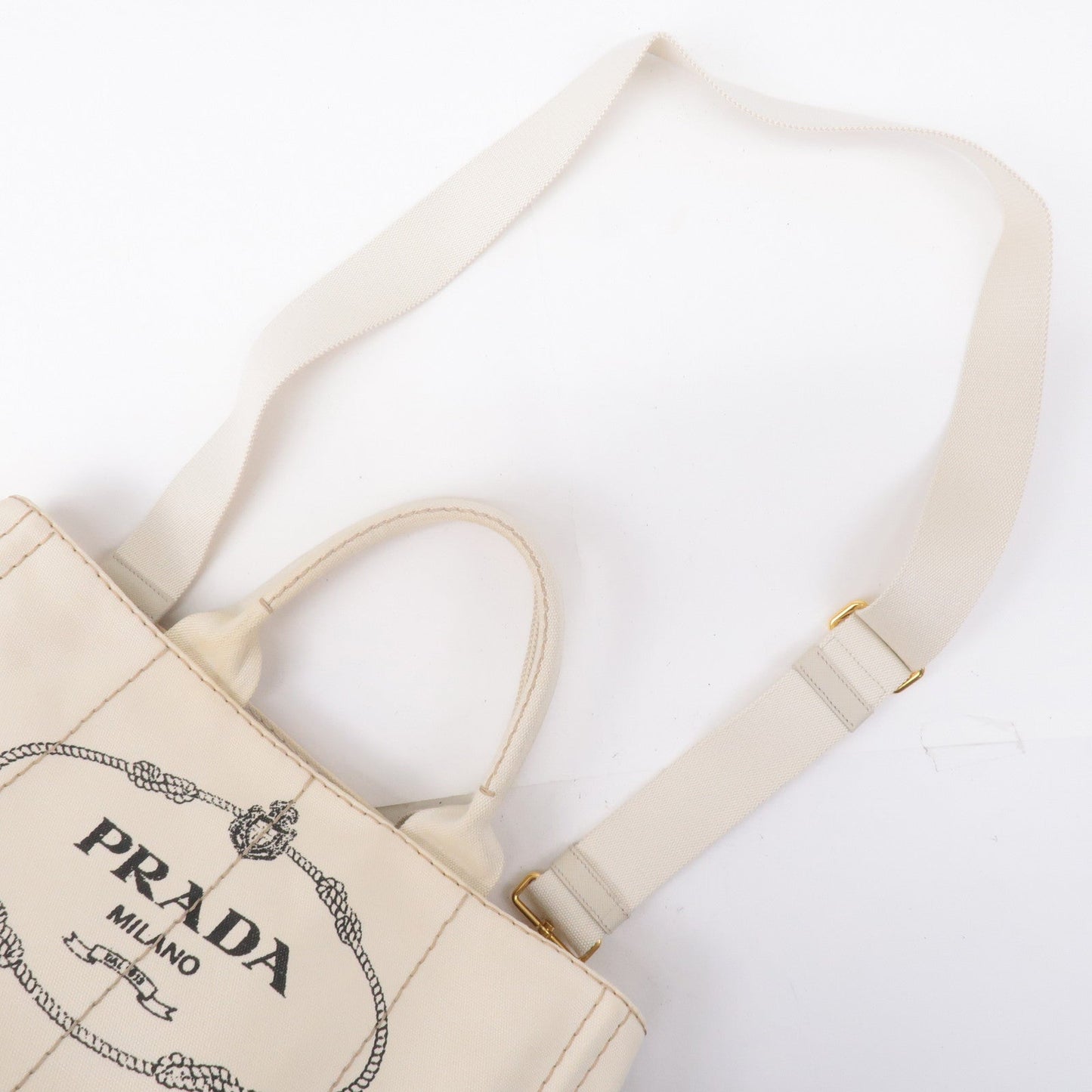 PRADA Logo Canapa Canvas 2Way Tote Bag Ivory BN2642