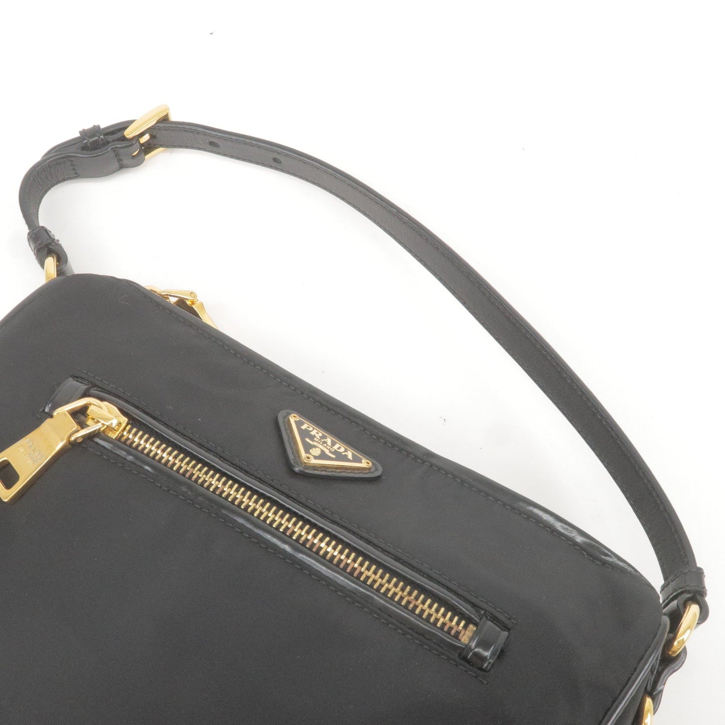 PRADA Logo Nylon Leather Shoulder Bag NERO Black BN1834