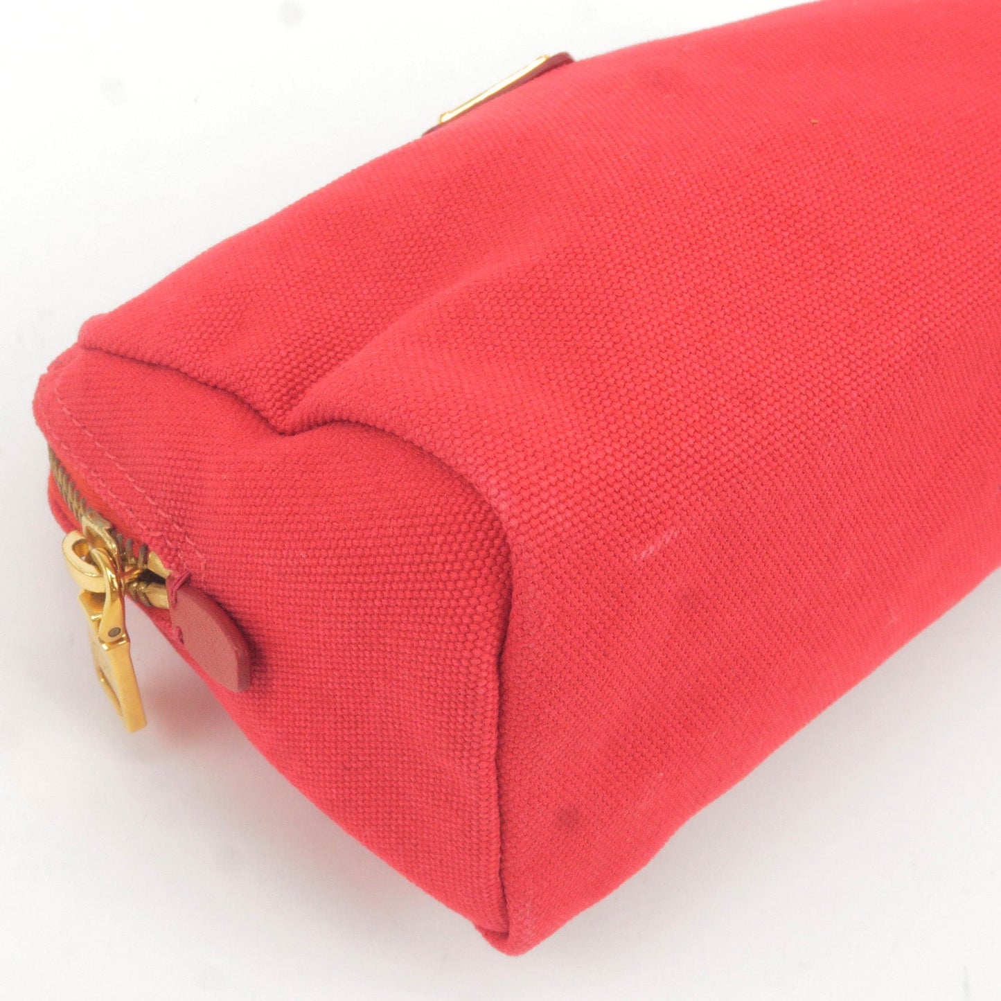 PRADA Logo Canvas Pouch Clutch Bag Red Gold Hardware 1N0693