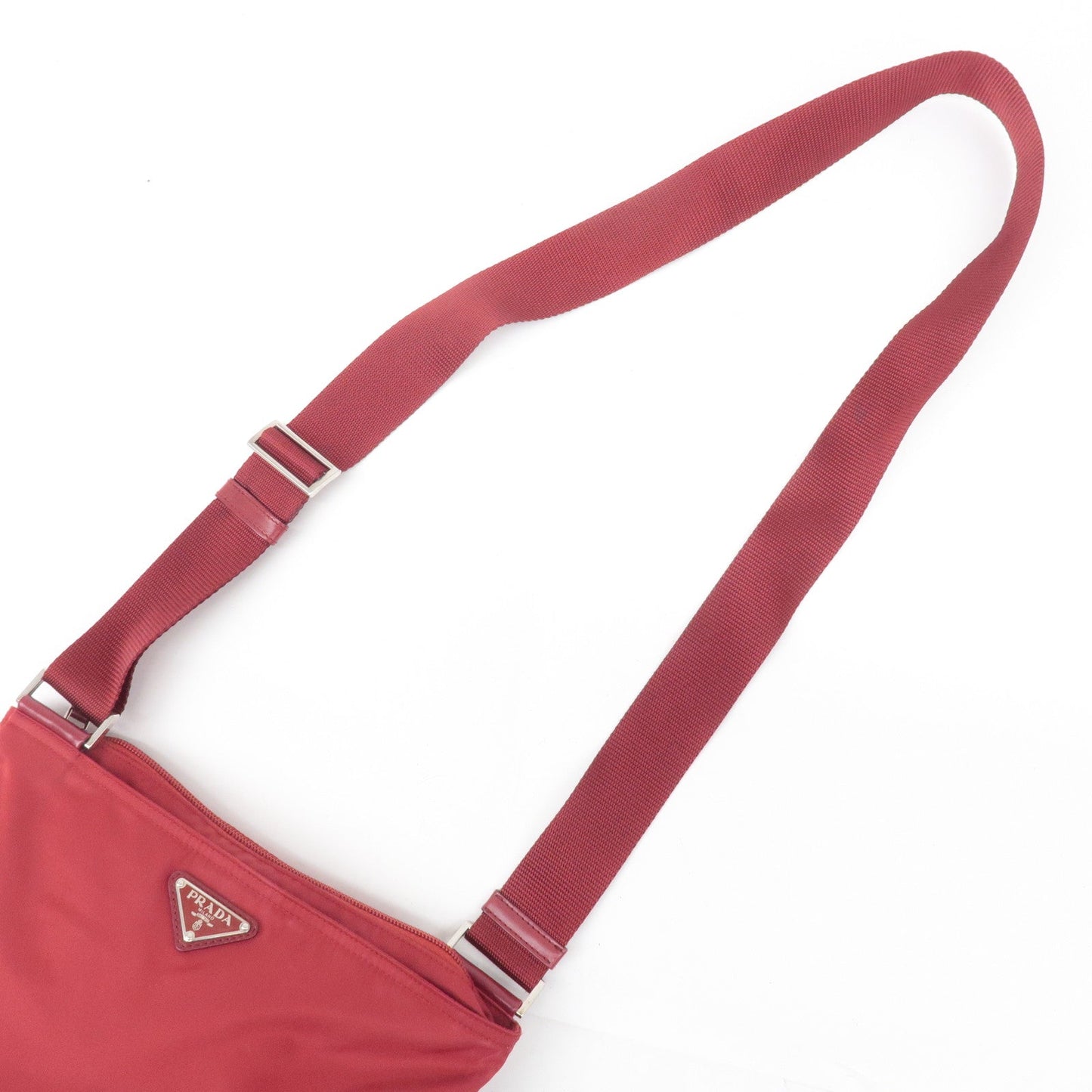 PRADA Logo Nylon Leather Shoulder Bag Crossbody Bag Red