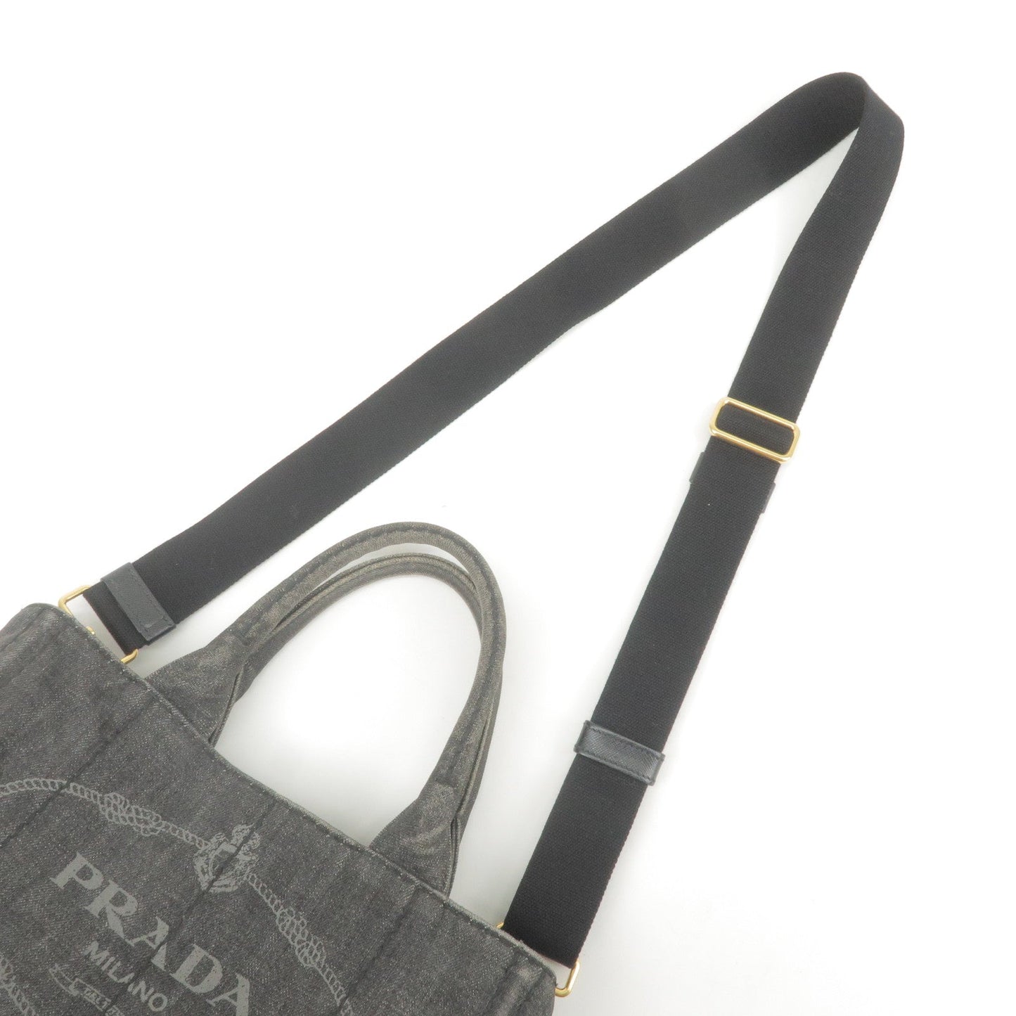 PRADA Logo Denim Mini Canapa  2Way Bag Hand Bag Black 1BG439