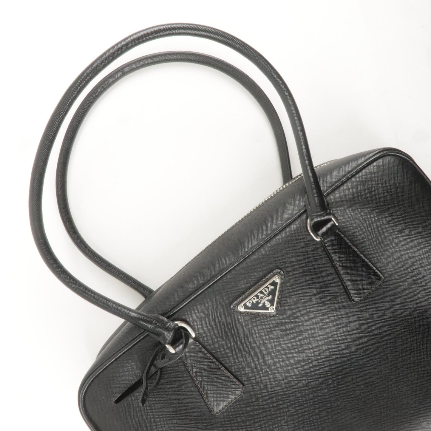 PRADA Logo Saffiano Lux Leather Hand Bag Black BL0095