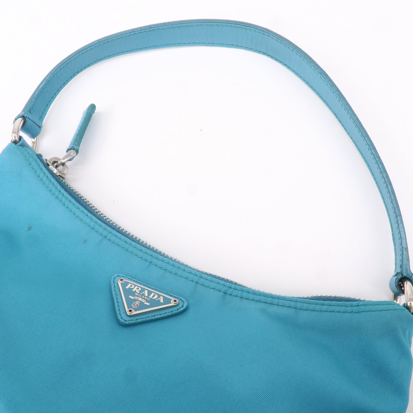 PRADA Nylon Leather Shoulder Bag Pouch Turquoise blue 1N1413