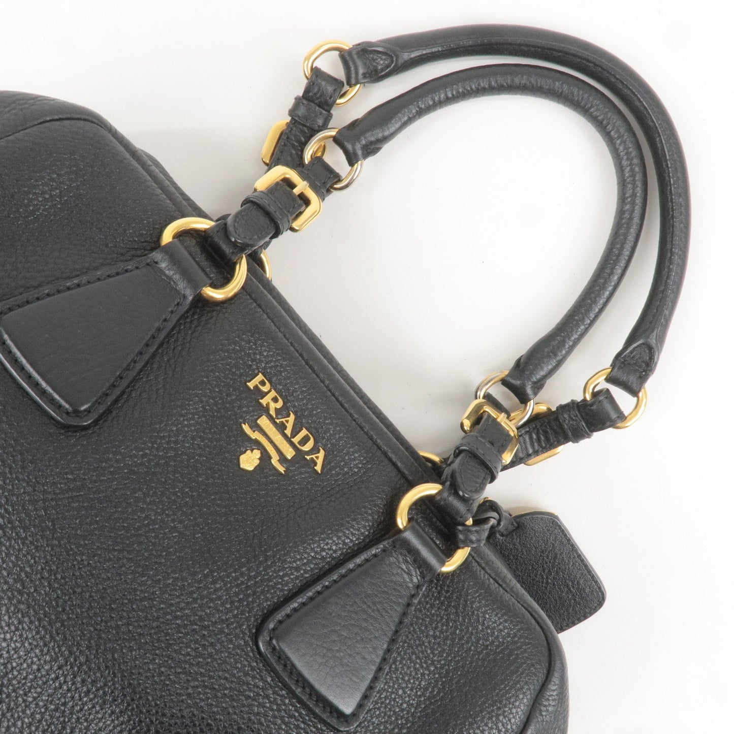 PRADA Logo Leather Mini Boston Bag Shoulder Bag Black B3091M