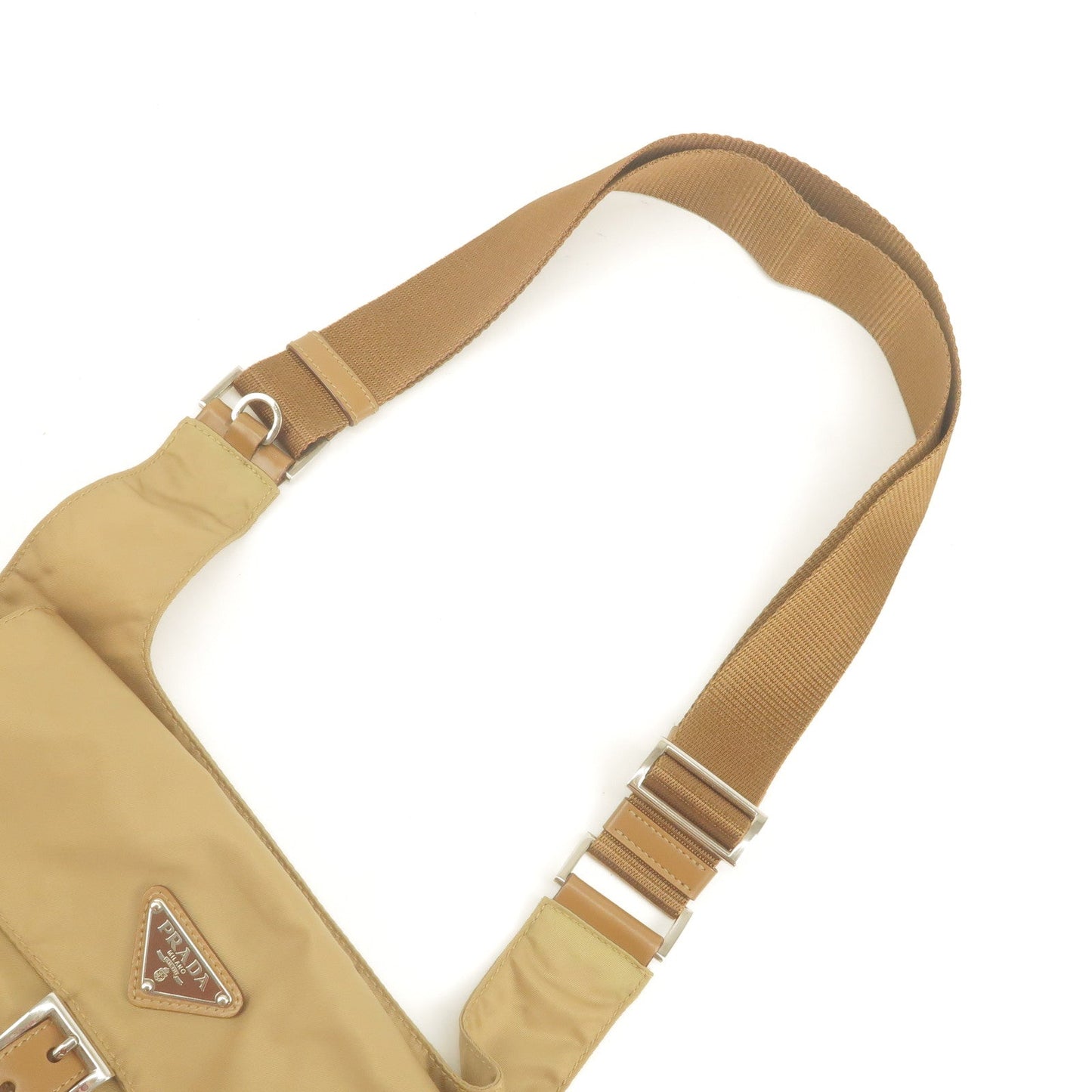 PRADA Logo Nylon Leather Shoulder Bag Purse Beige BT0521