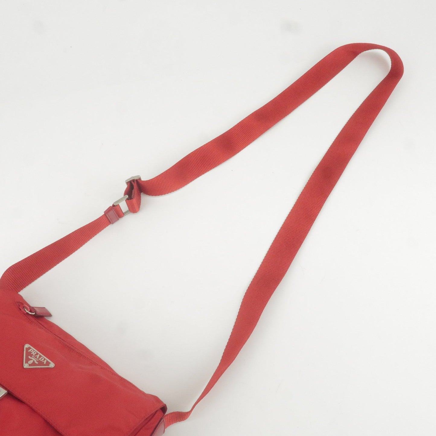 PRADA Logo Nylon Leather Shoulder Bag Rosso Red BT8994