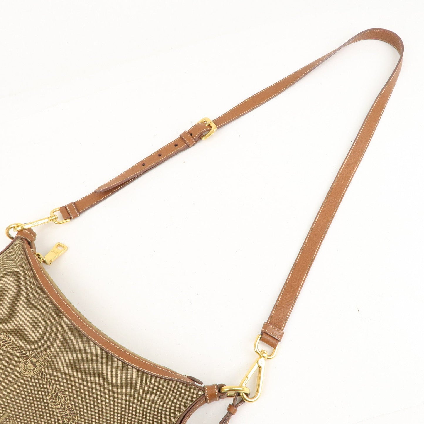 PRADA Logo Jacquard Leather Shoulder Bag Beige Brown BT0706