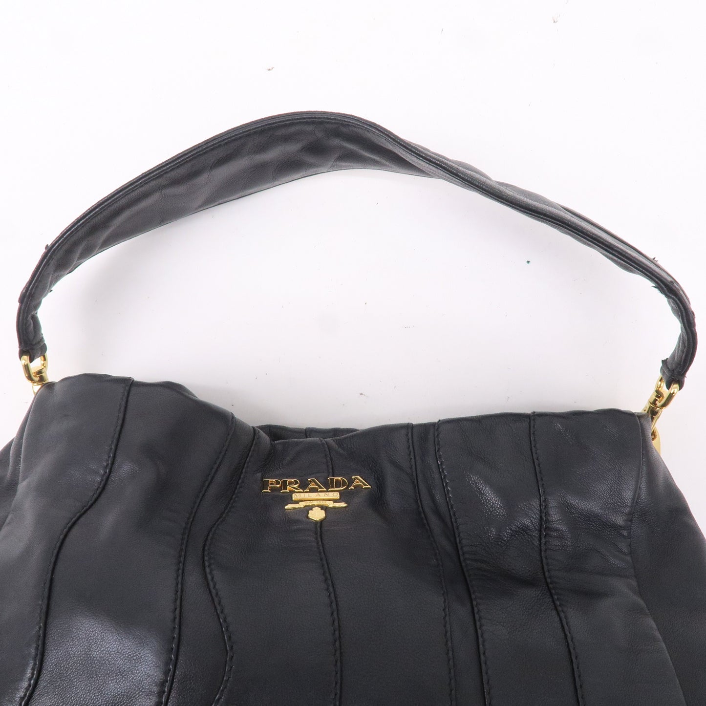 PRADA Leather Shoulder Bag Hand Bag Black