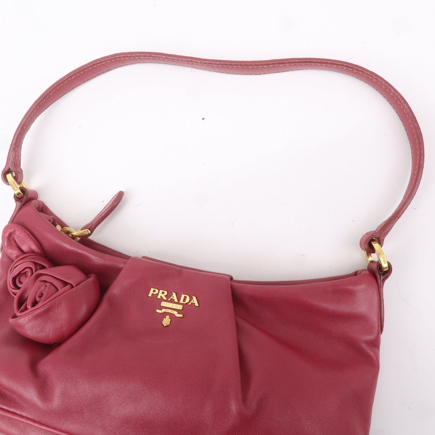 PRADA Leather Rose Corsage Hand Bag Pouch Pink 1N1439