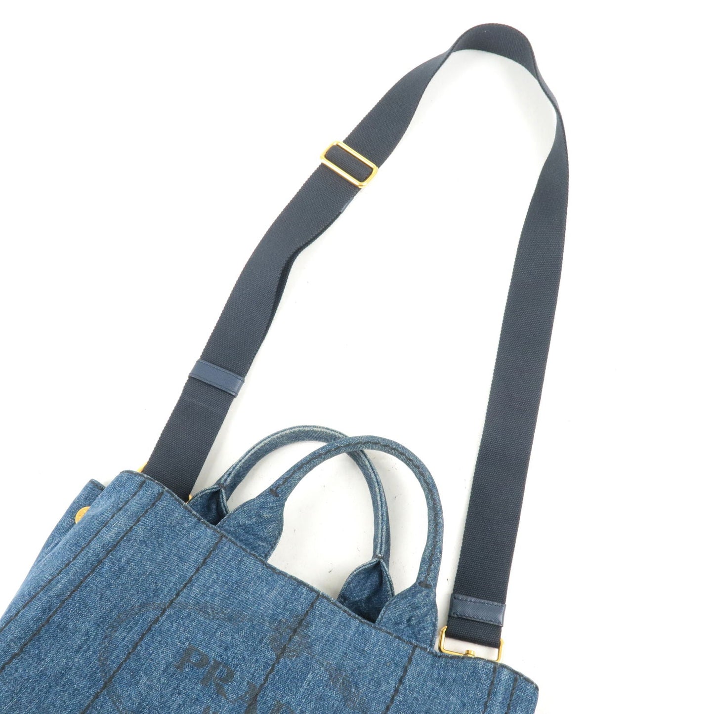 PRADA Logo Canapa Mini Denim Shoulder Bag Hand Bag Blue B2439G