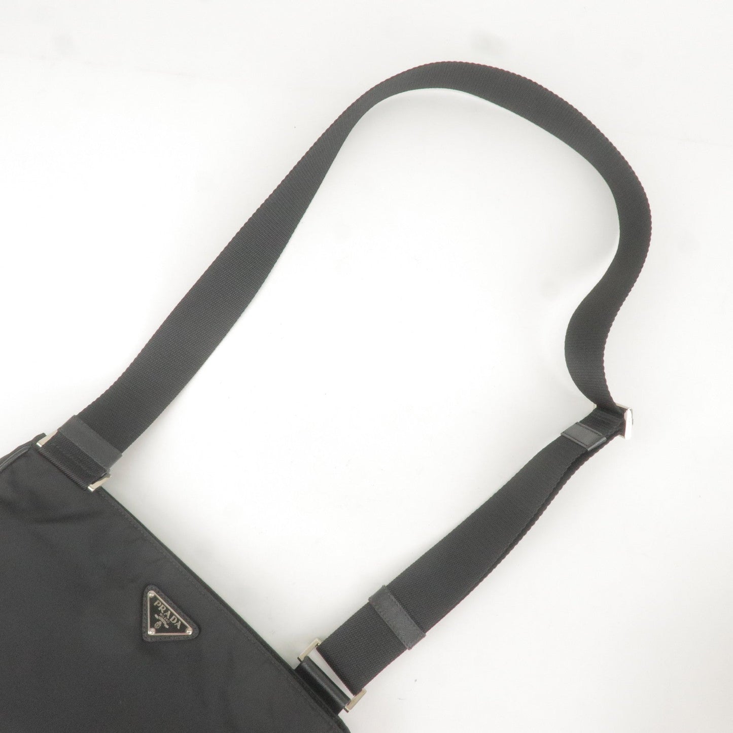 PRADA Logo Nylon Leather Shoulder Bag Purse Black VA0251