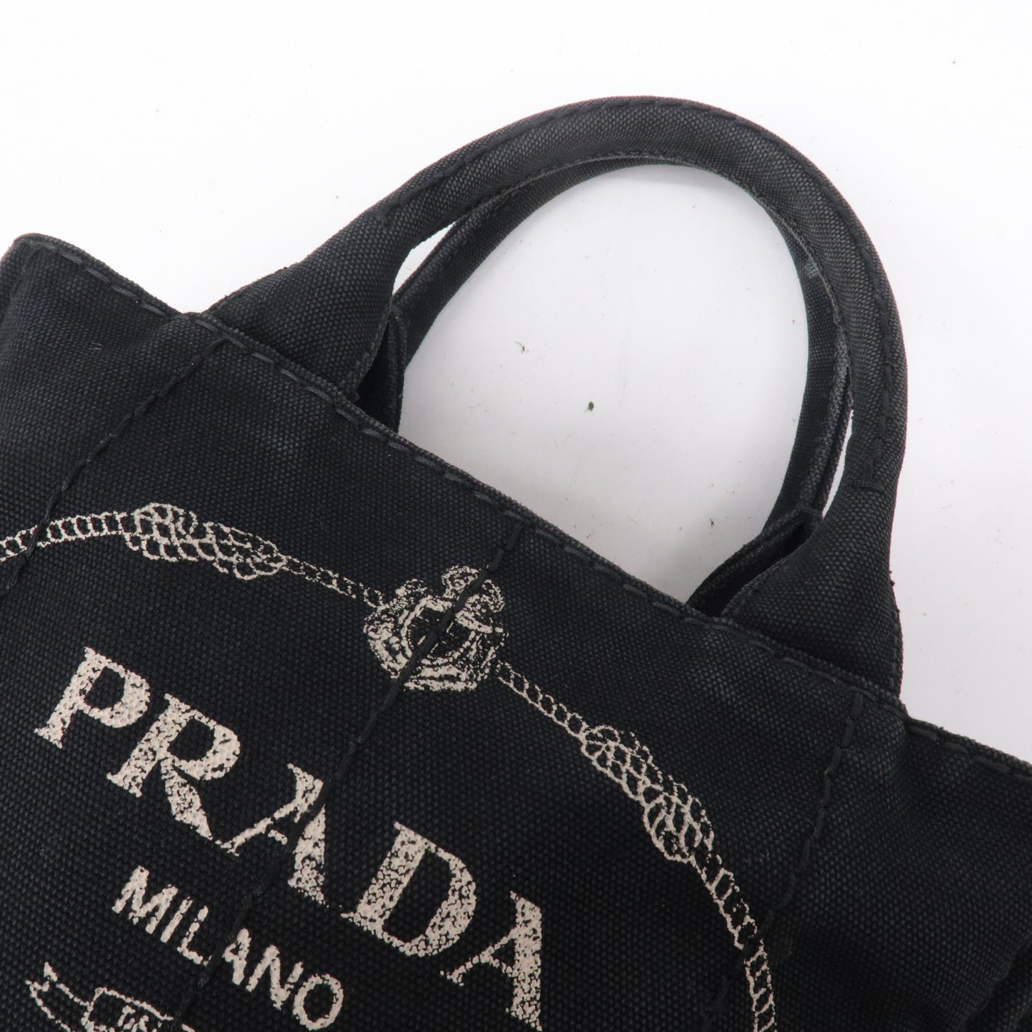 PRADA Canapa Mini Canvas Tote Bag Hand Bag Black