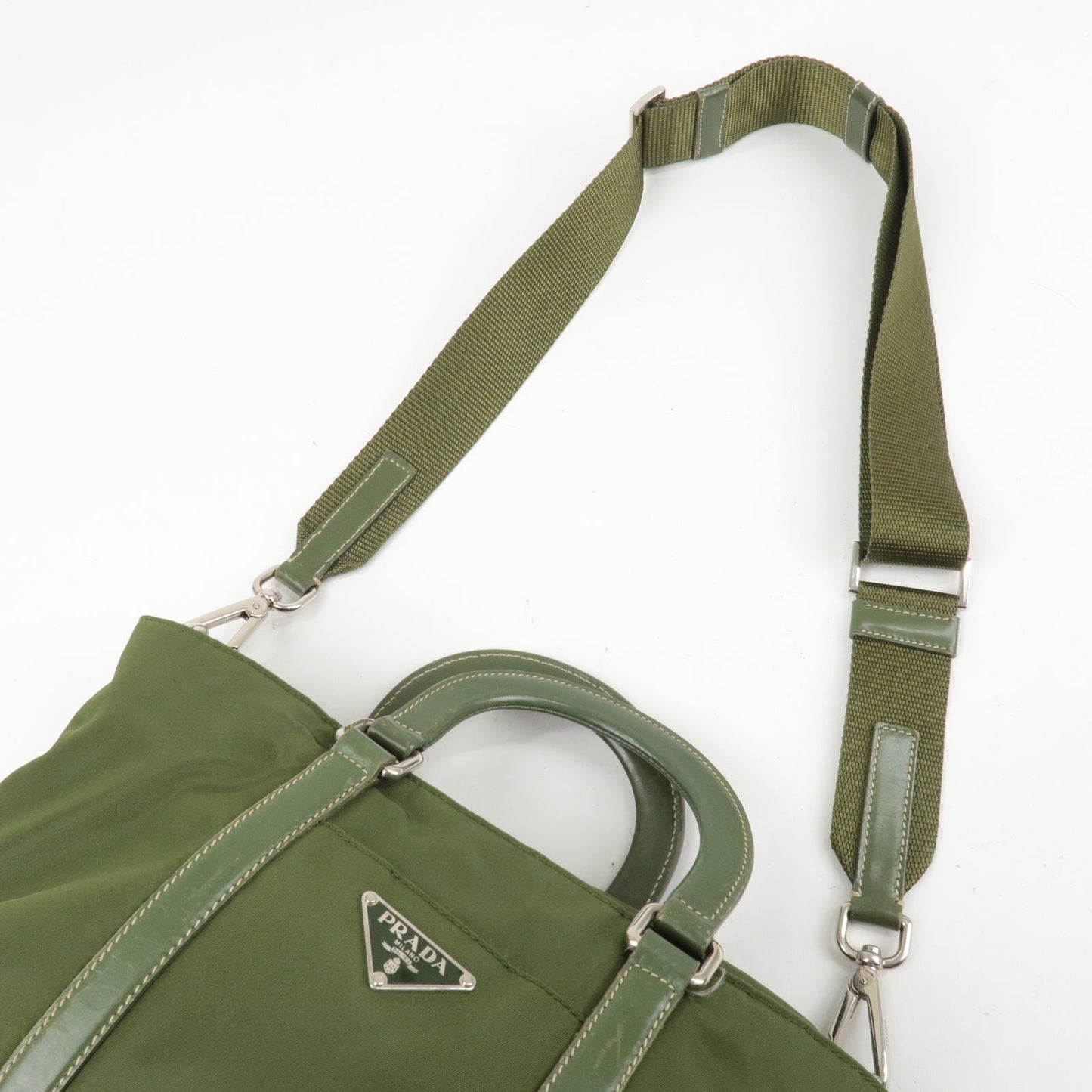 PRADA Nylon Leather 2Way Bag Hand Bag Green BN1052