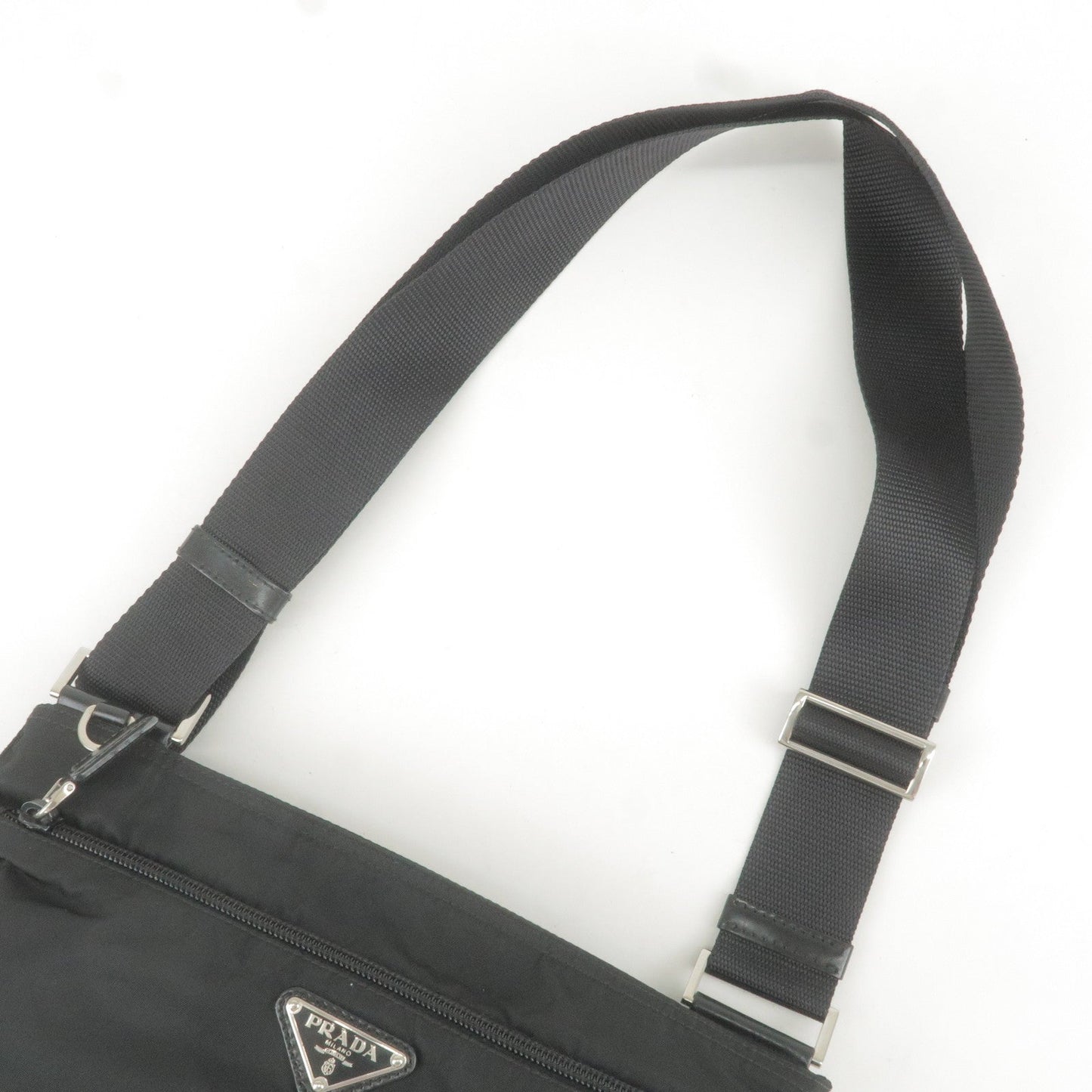 PRADA Logo Nylon Leather Shoulder Bag Black 1BH978