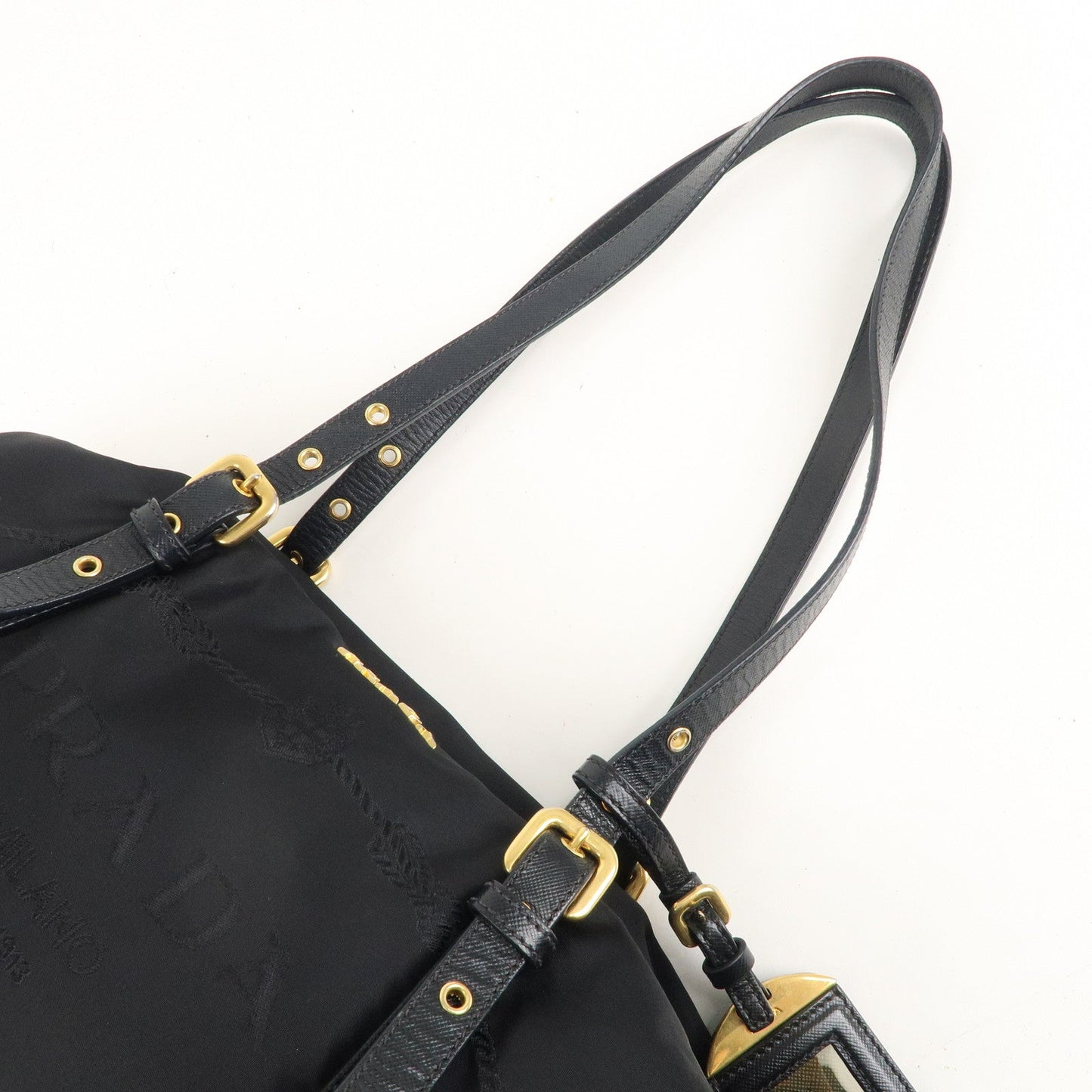 PRADA Nylon Leather Shoulder Bag Black