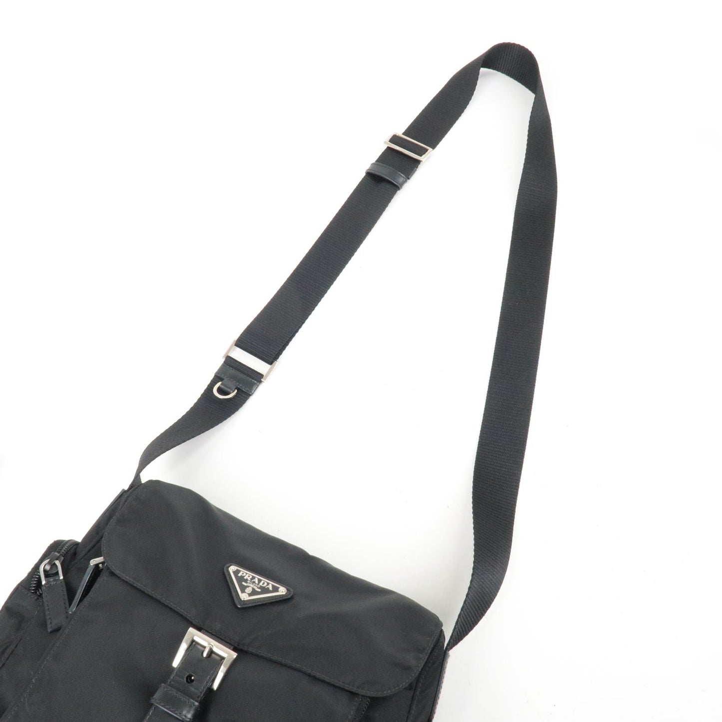 PRADA Logo Nylon Leather Shoulder Bag Crossbody Bag Black BT0501