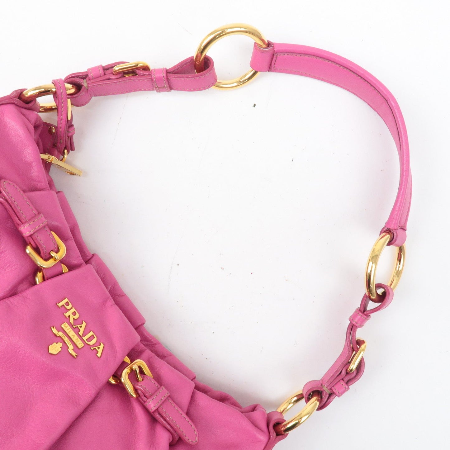 PRADA Leather Shoulder Bag Hand Bag Pink Gold BR3795