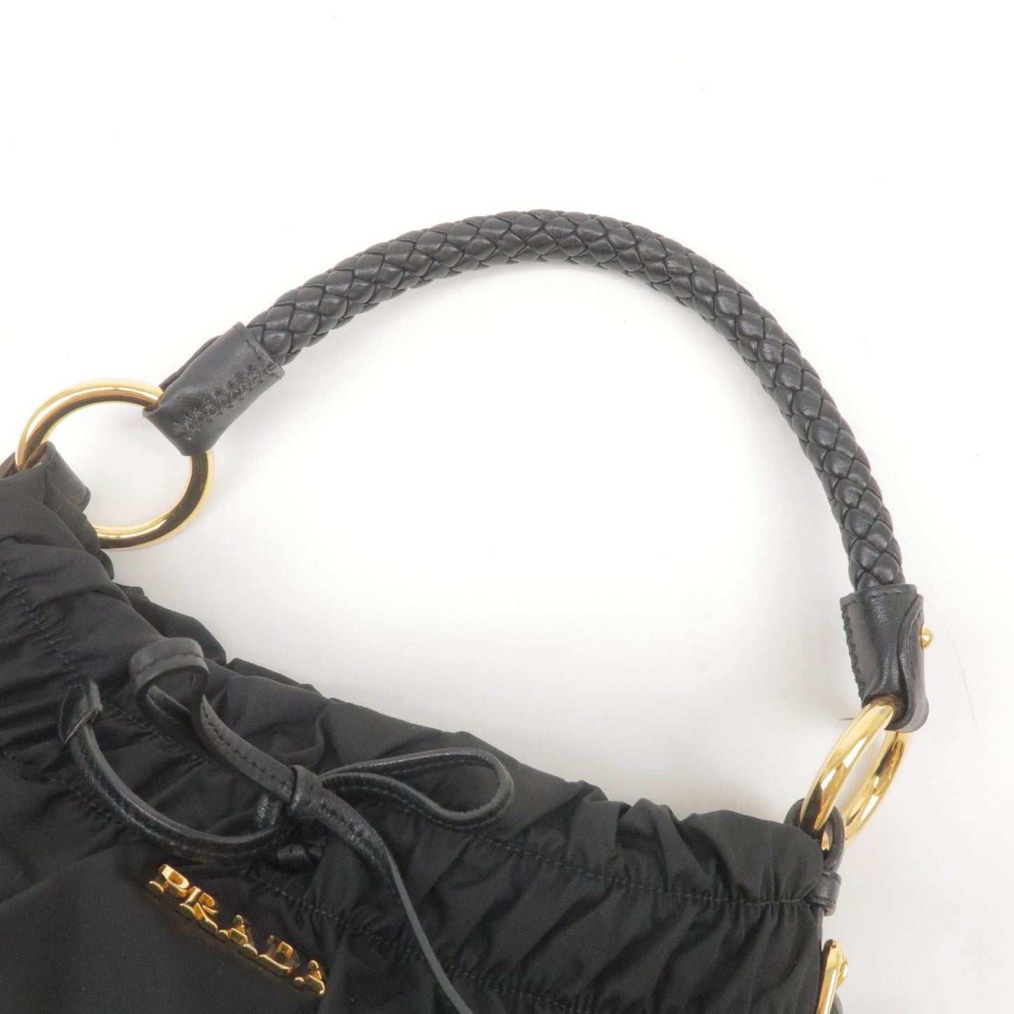 PRADA Nylon Leather Ribbon Shoulder Bag Hand Bag Black BR4237