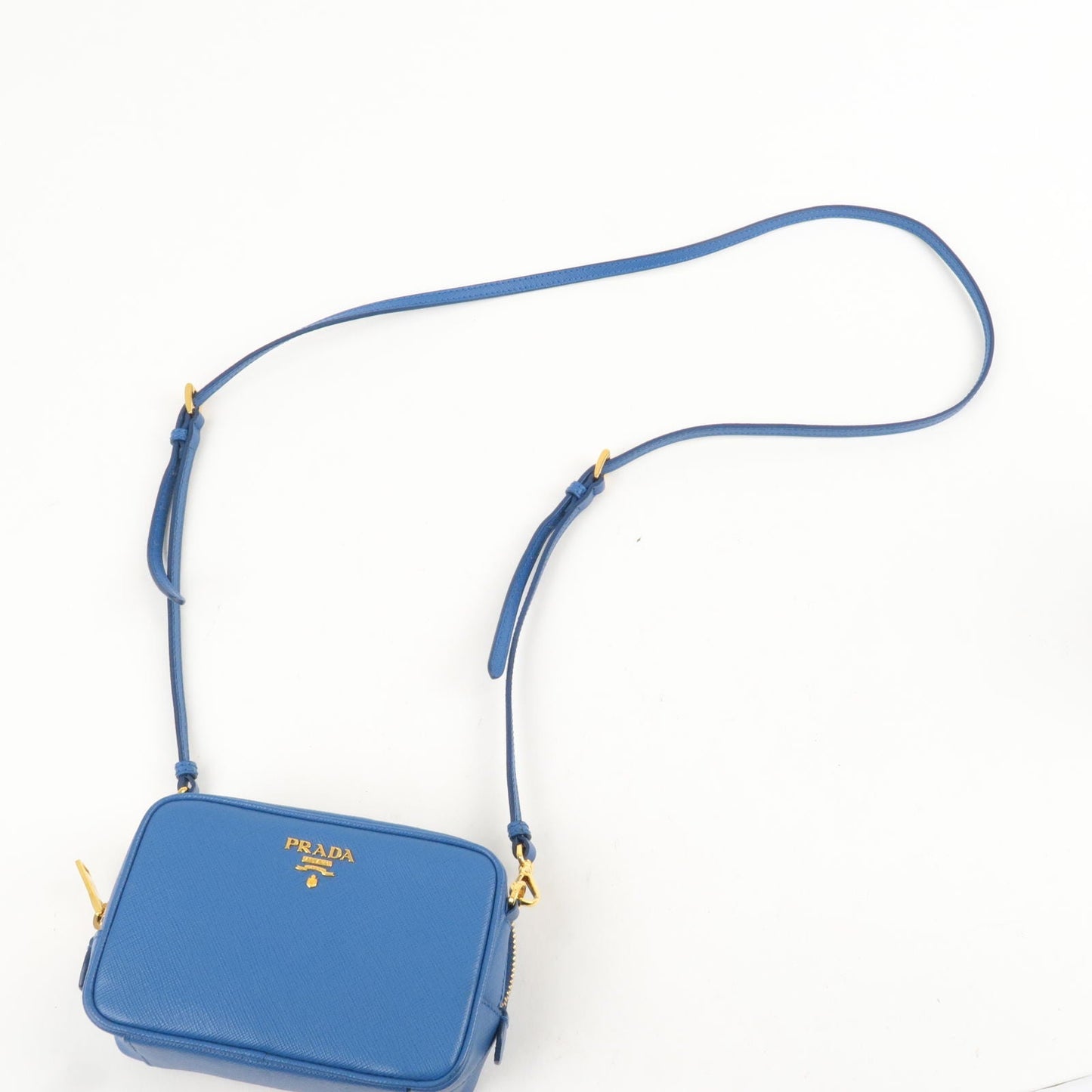 PRADA Logo Leather Shoulder Bag Mini Bag Blue 1N1674