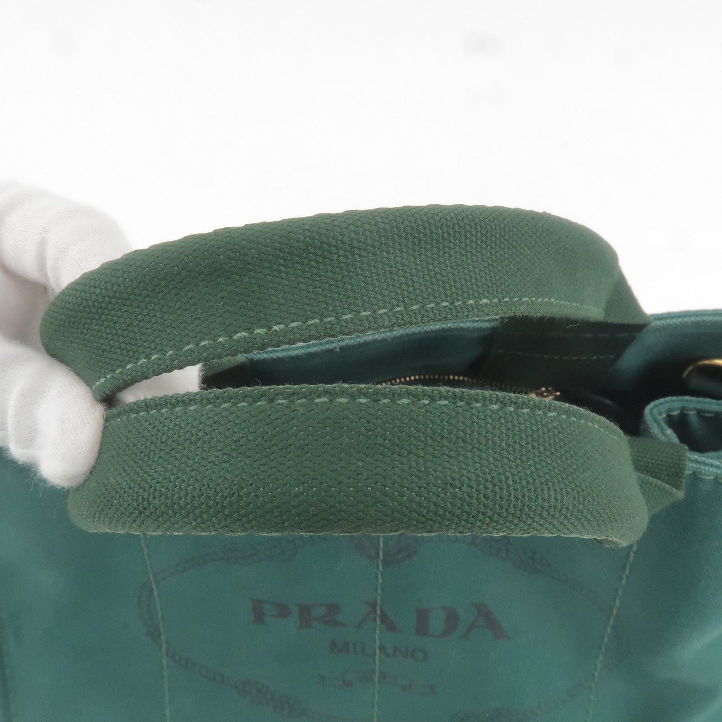 PRADA Canapa Canvas Tote Bag Green BN2642