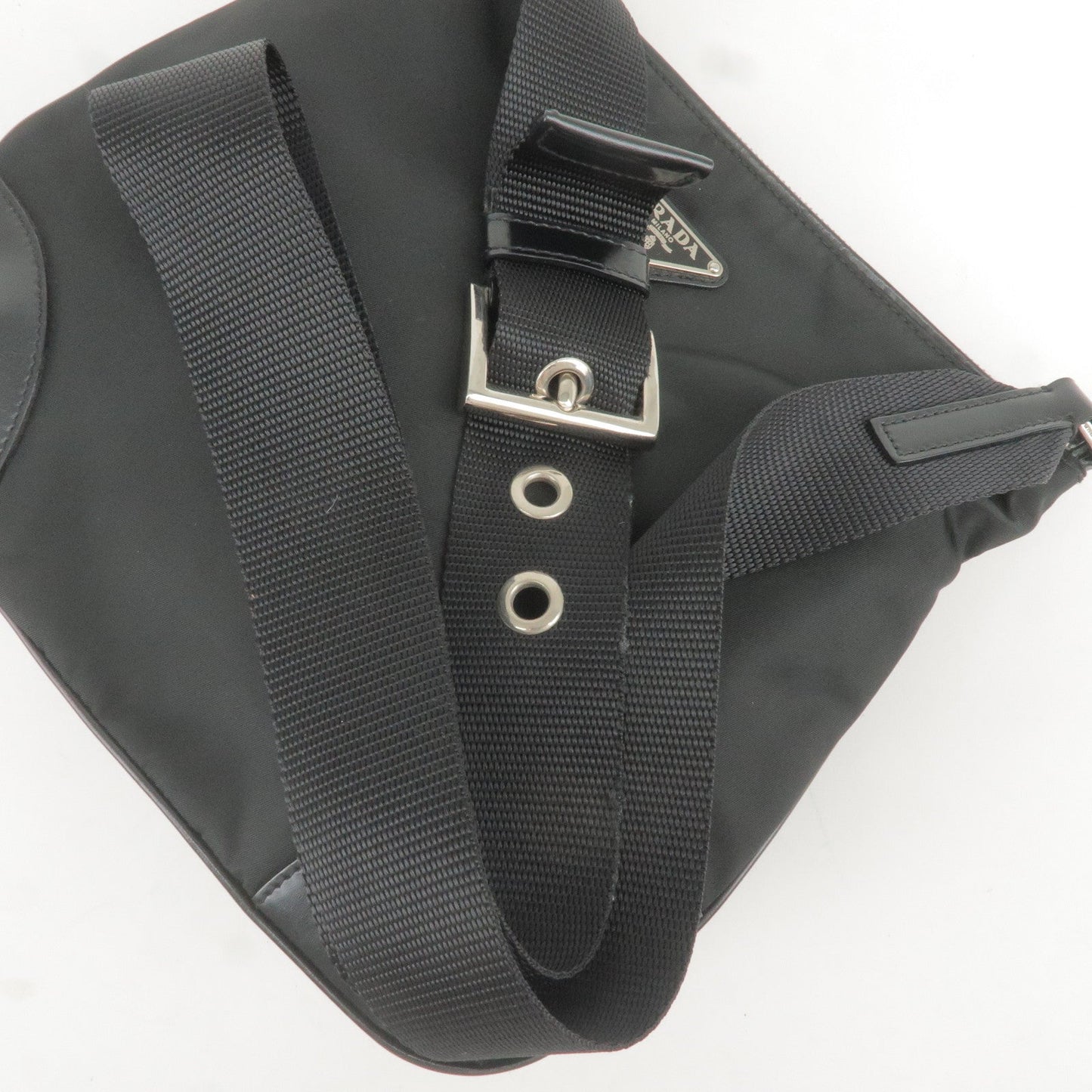 PRADA Logo Nylon Leather Shoulder Bag NERO Black