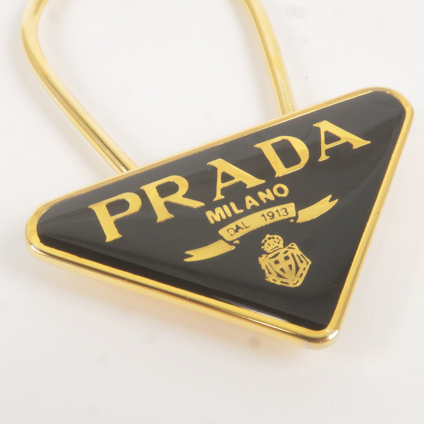 PRADA Metal Triangle Logo Key Chain Bag Charm M285 Black Gold