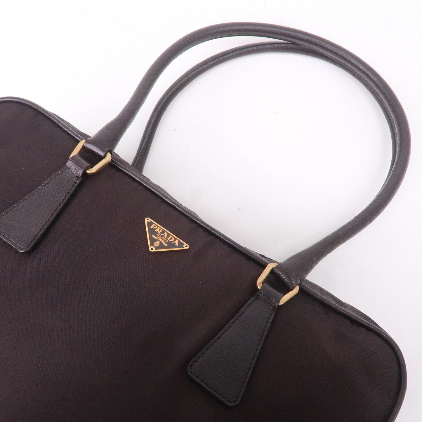 PRADA Nylon Leather Hand Bag Shoulder Bag Brown BL0106