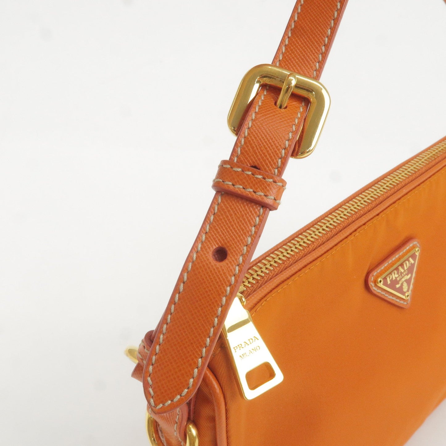 PRADA Logo Nylon Leather Shoulder Bag Pouch Orange BN1833