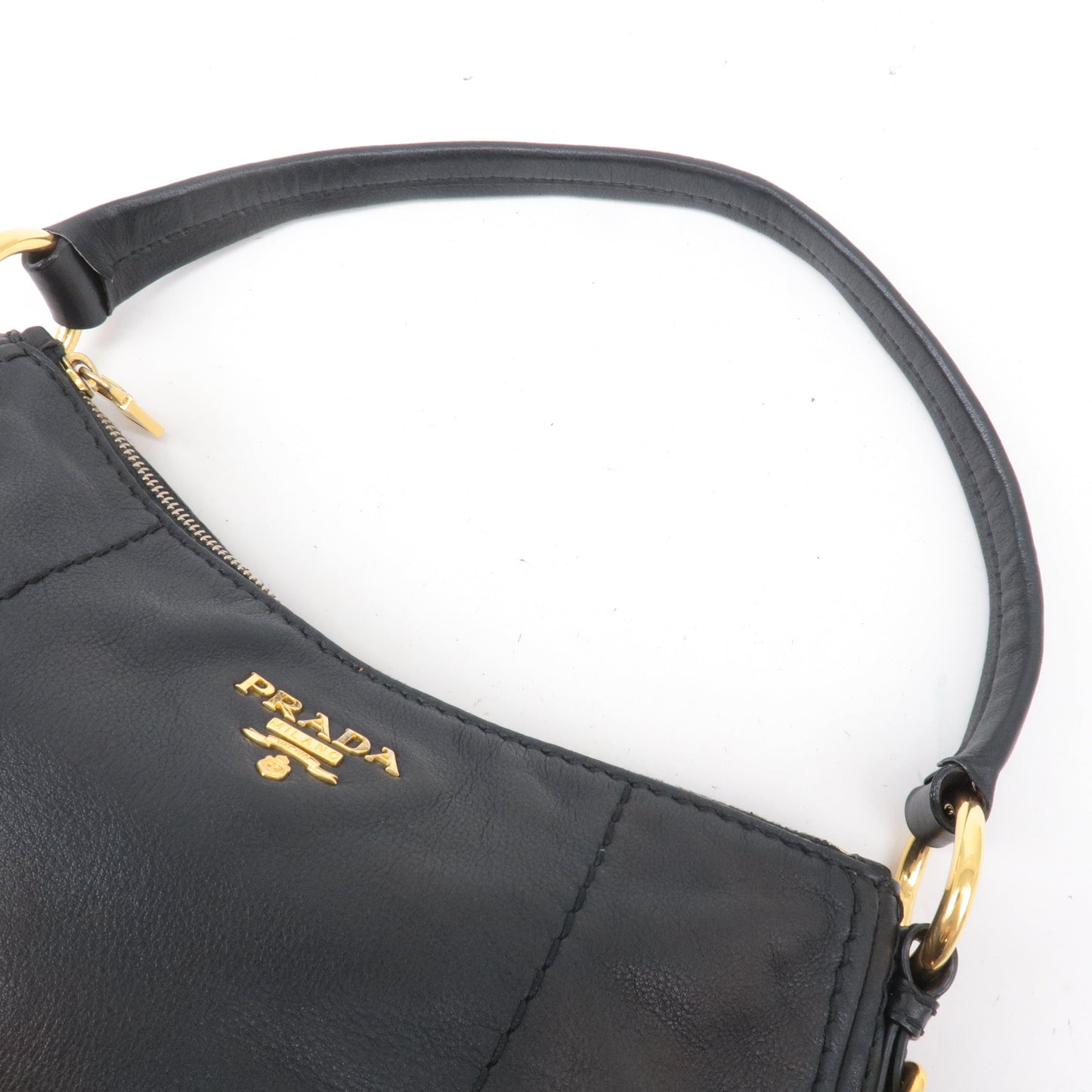 PRADA Soft Calf Leather Shoulder Bag Black BR4690