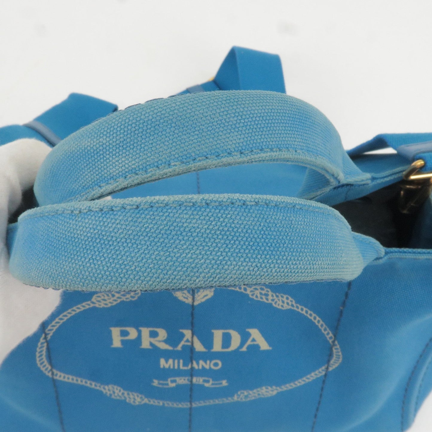 PRADA Canapa Canvas 2Way Hand Bag Tote Bag Blue 1BG642