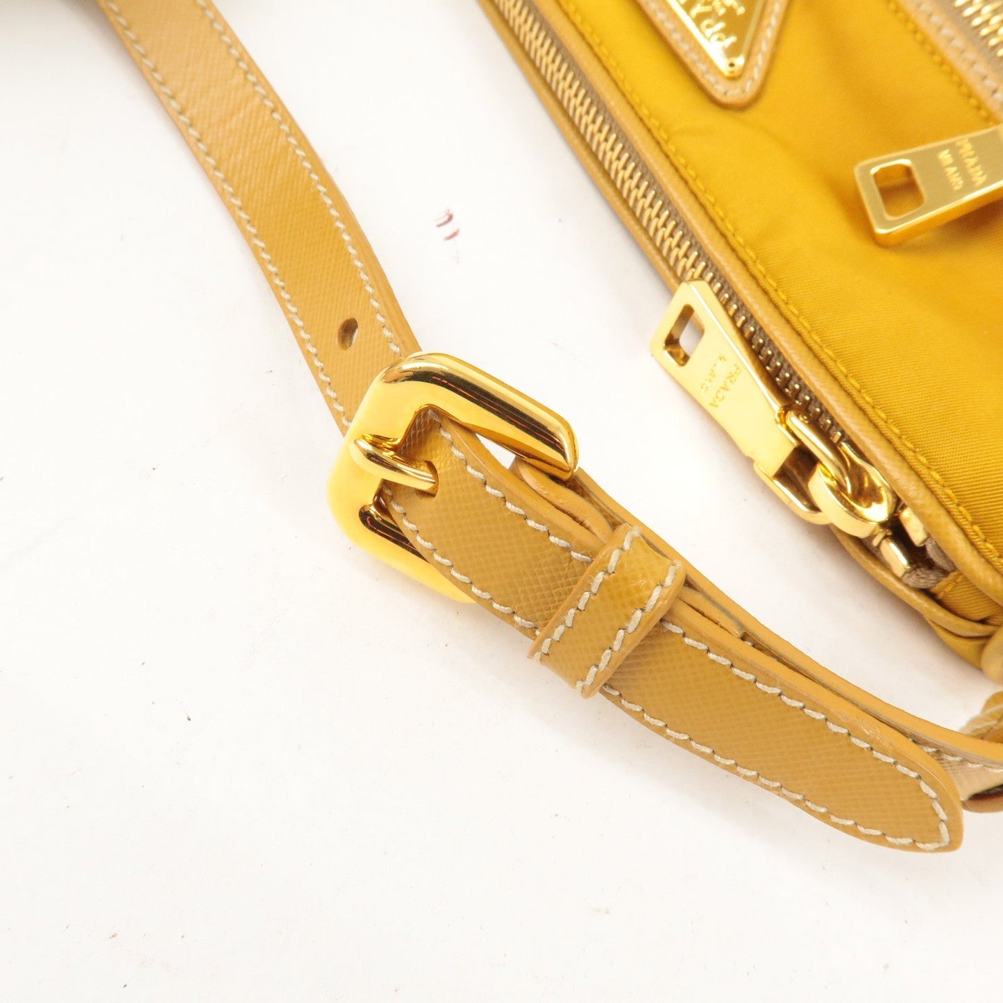 PRADA Logo Nylon Leather Shoulder Bag Mustard Yellow BN1834