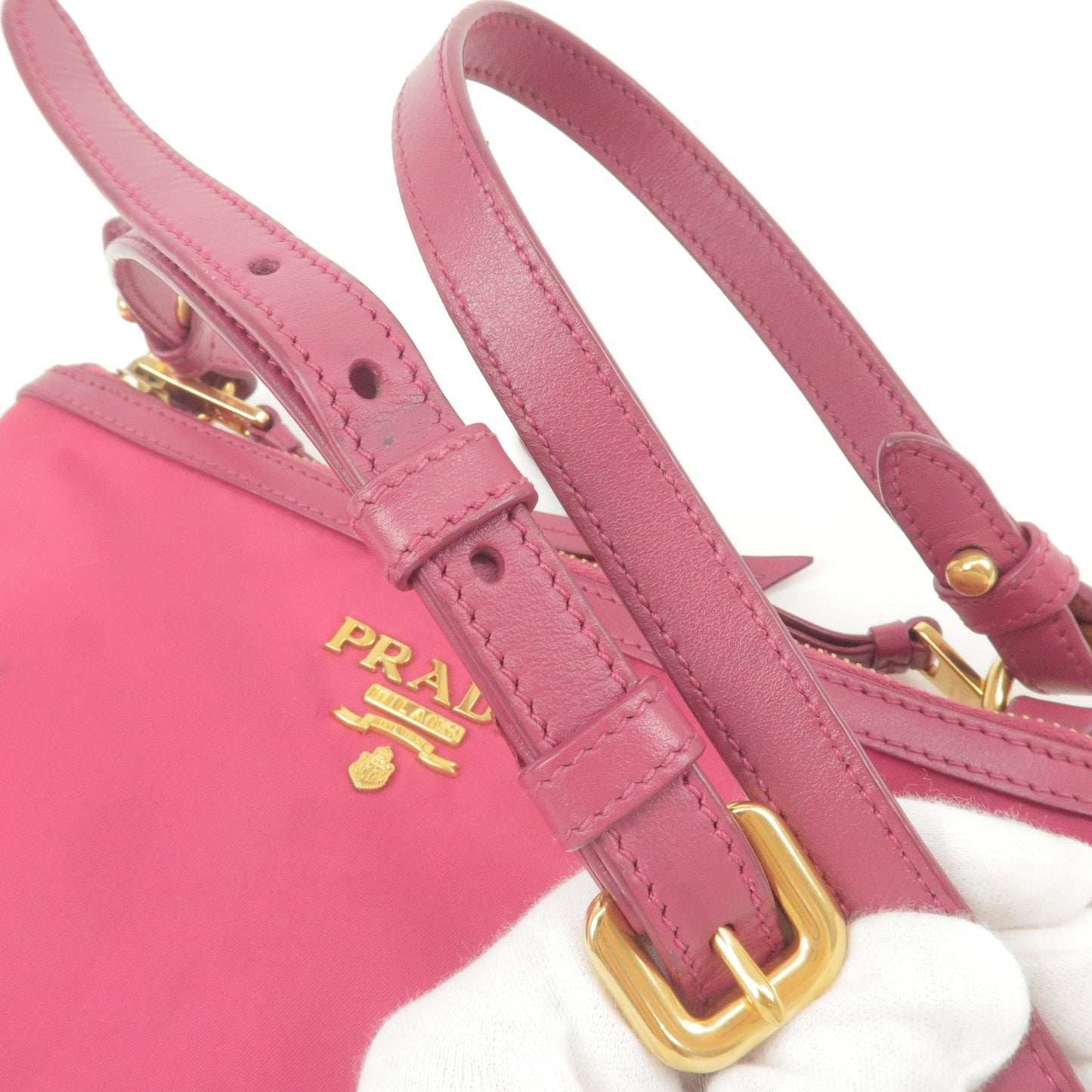 PRADA Logo Nylon Leather Shoulder Bag Pink 1BH046