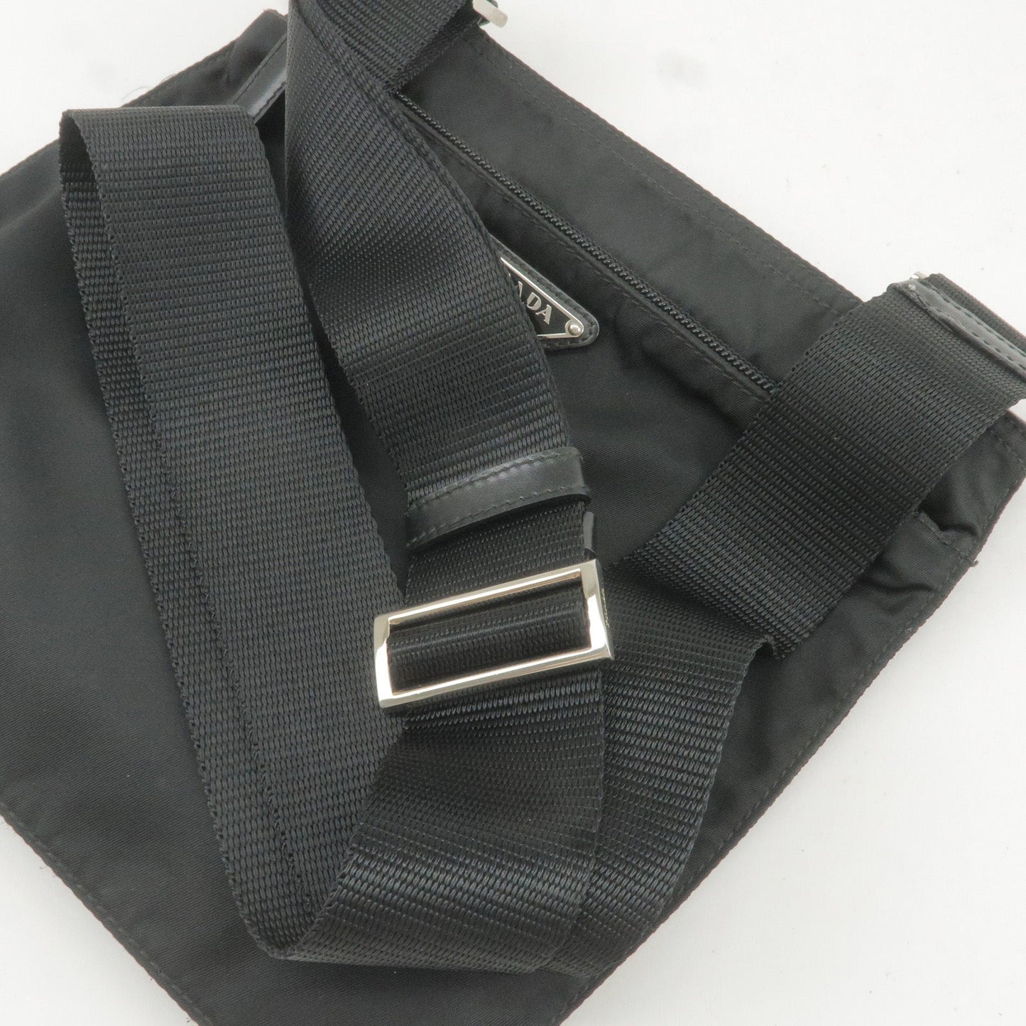 PRADA Logo Nylon Leather Shoulder Bag Crossbody Bag Black