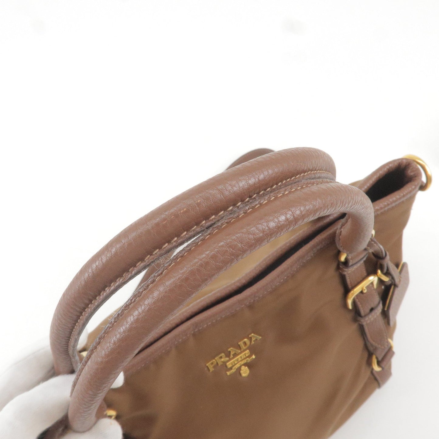 PRADA Logo Nylon Leather 2Way Bag Hand Bag Brown BR4993