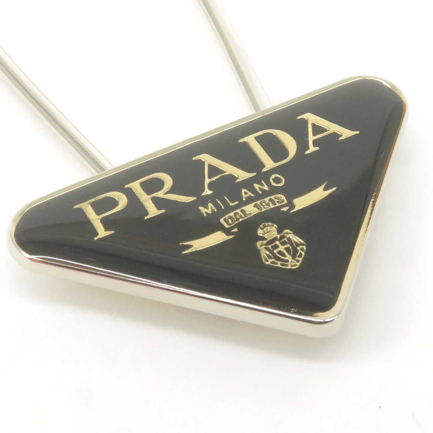 PRADA Triangle Logo Key Charm Bag Accessory Black Silver M285