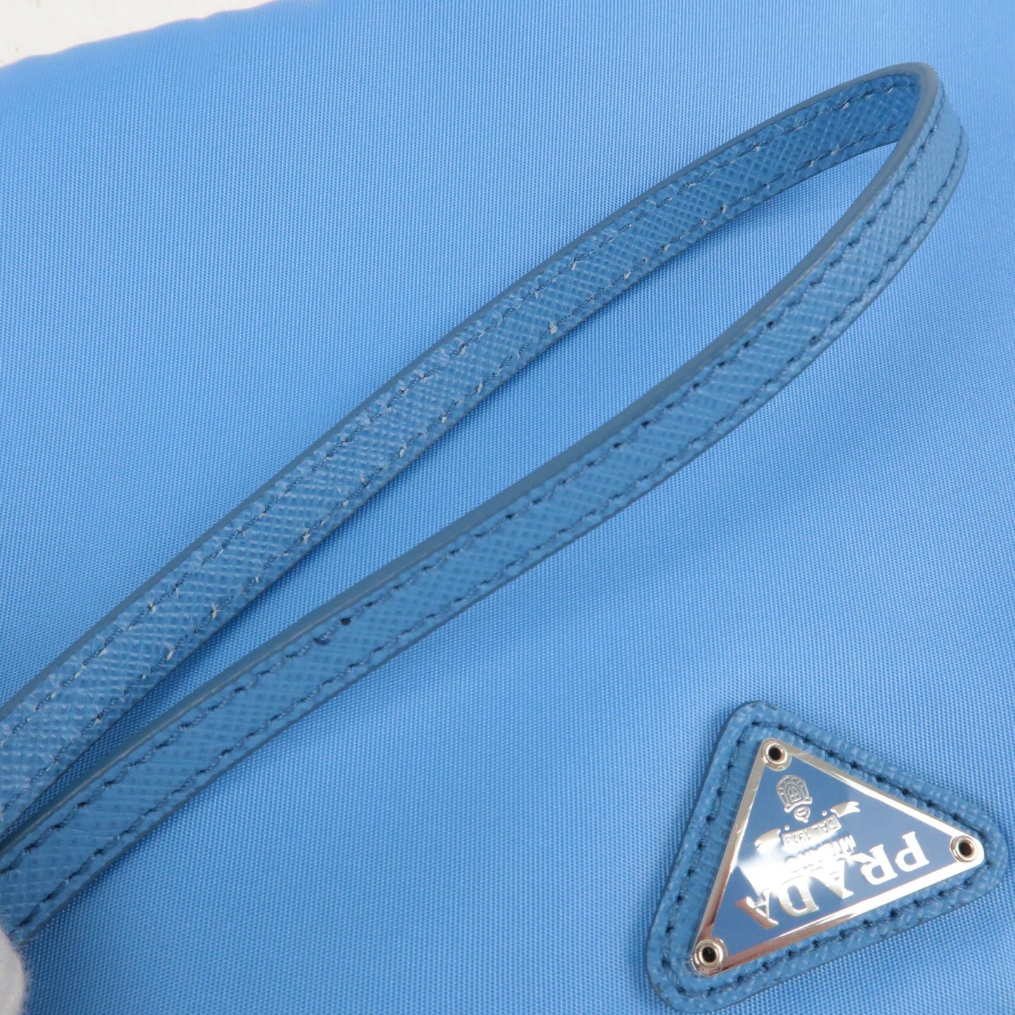 PRADA Logo Nylon Leather Hand Bag Shoulder Bag Light Blue 1NI545