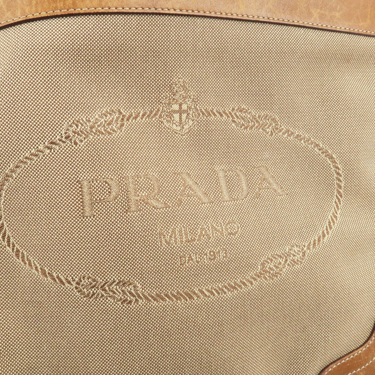 PRADA Logo Jacquard Leather Shoulder Bag Beige Brown BT0537