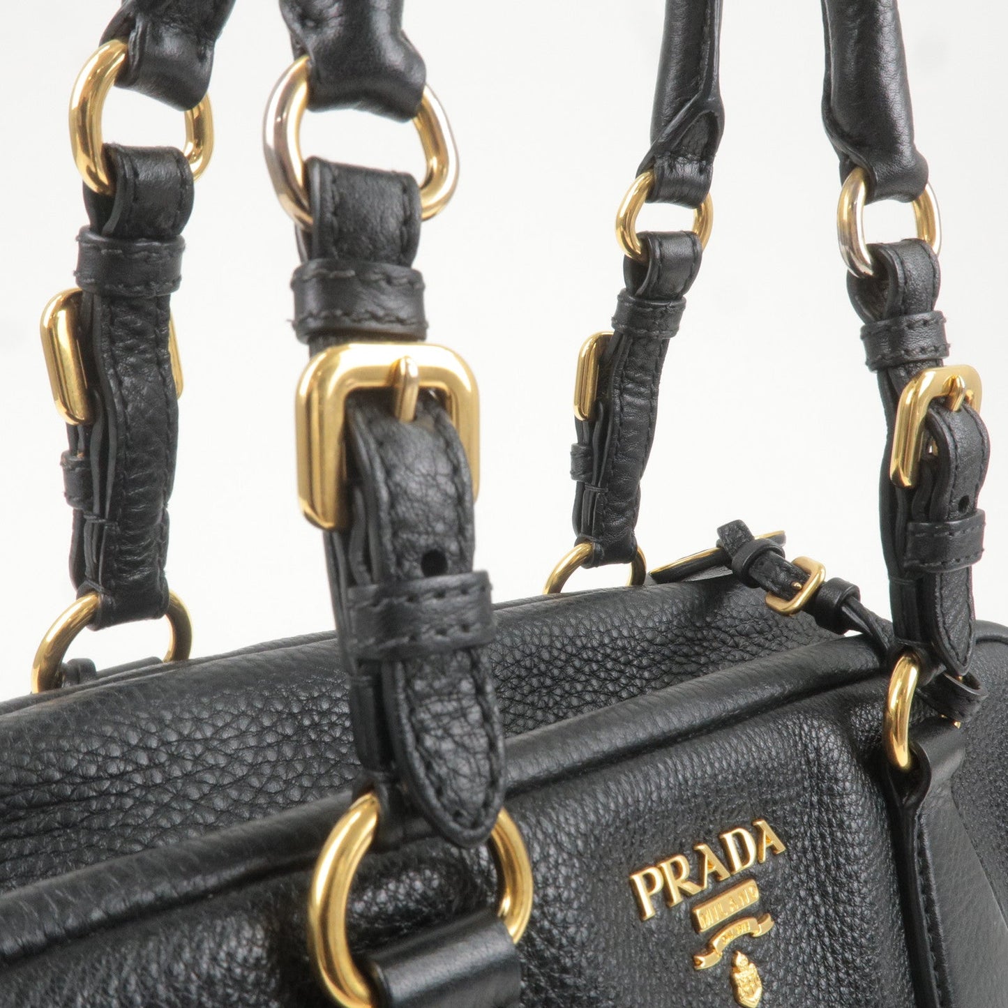 PRADA Logo Leather Mini Boston Bag Shoulder Bag Black B3091M