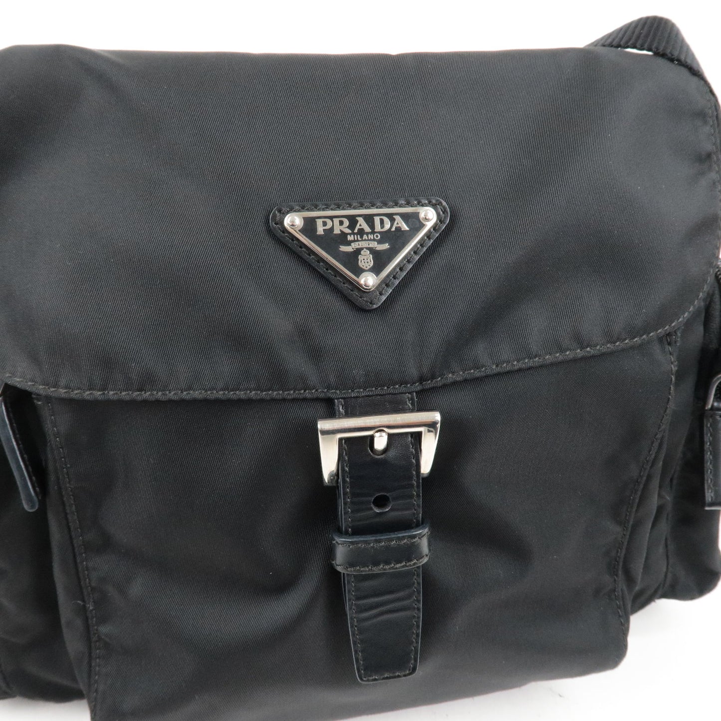 PRADA Logo Nylon Leather Shoulder Bag Crossbody Bag Black BT0501