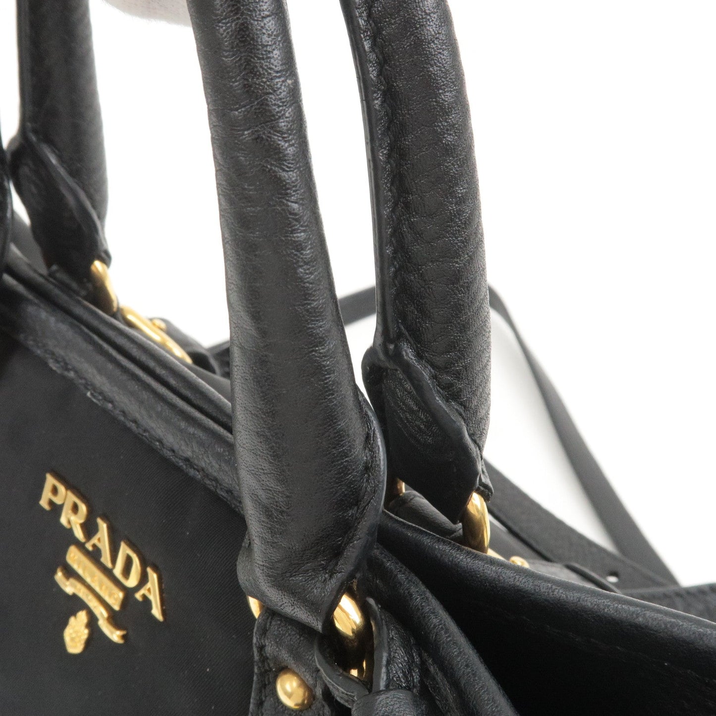 PRADA Nylon Leather 2Way Bag Tote Bag Hand Bag Black