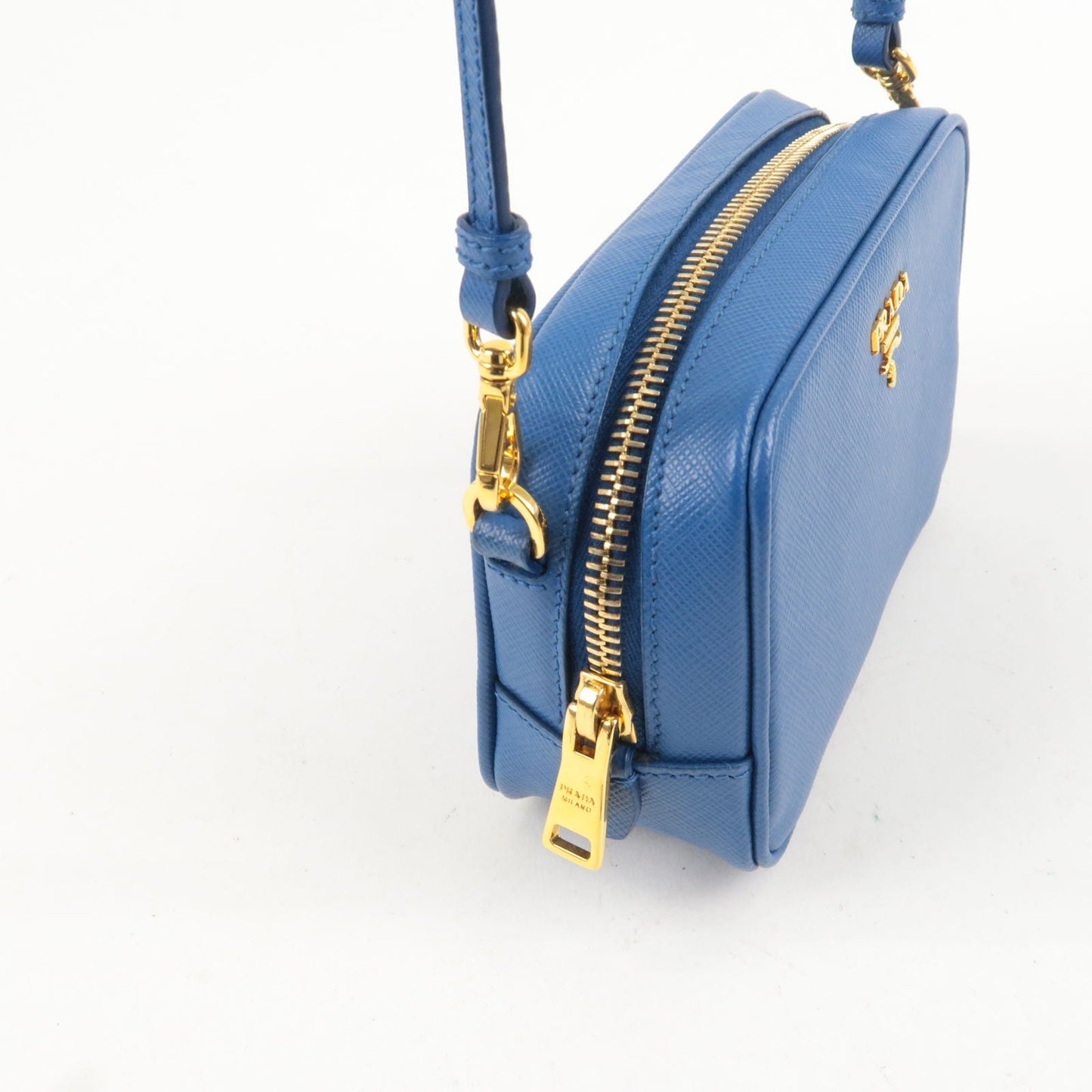 PRADA Logo Leather Shoulder Bag Mini Bag Blue 1N1674