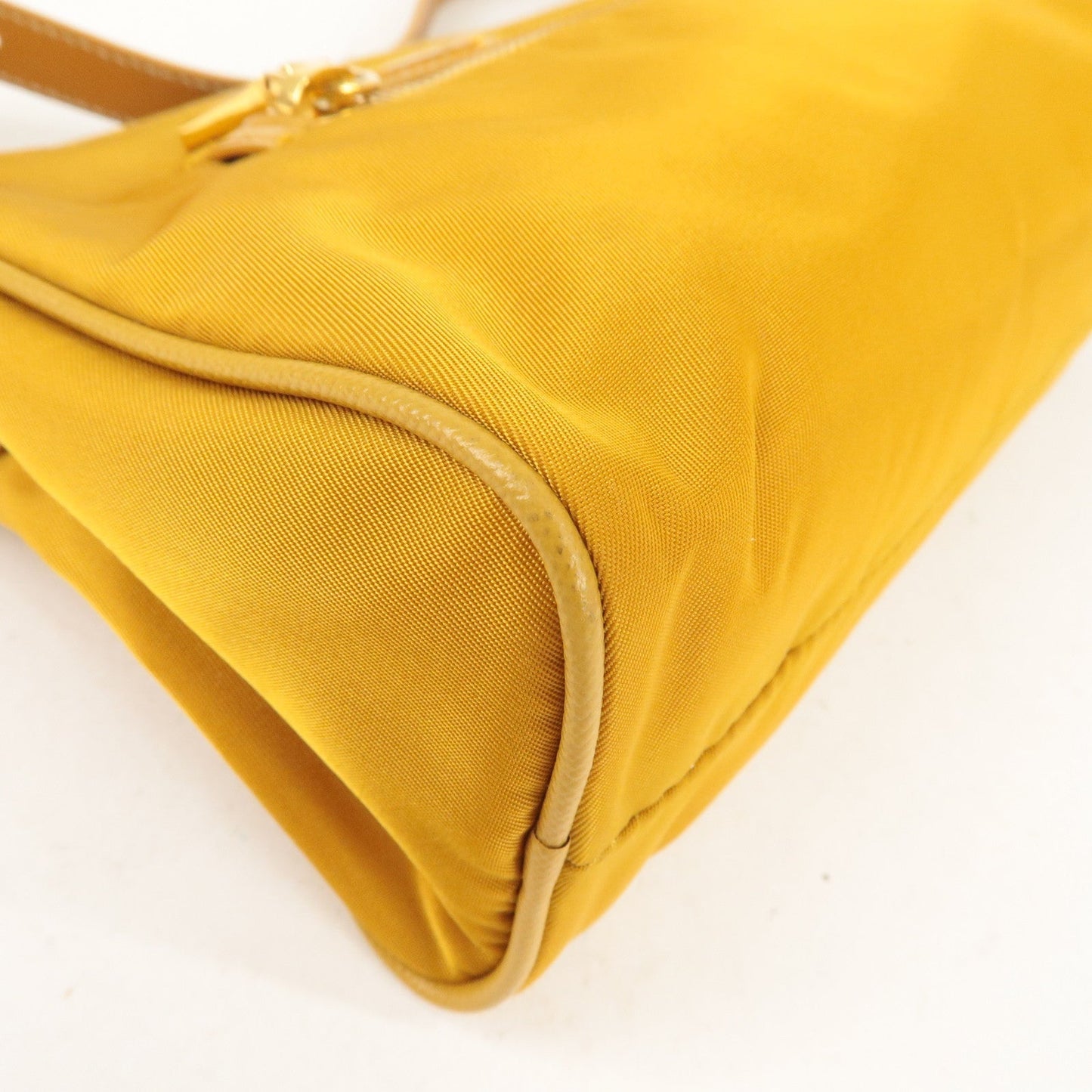 PRADA Logo Nylon Leather Shoulder Bag Mustard Yellow BN1834