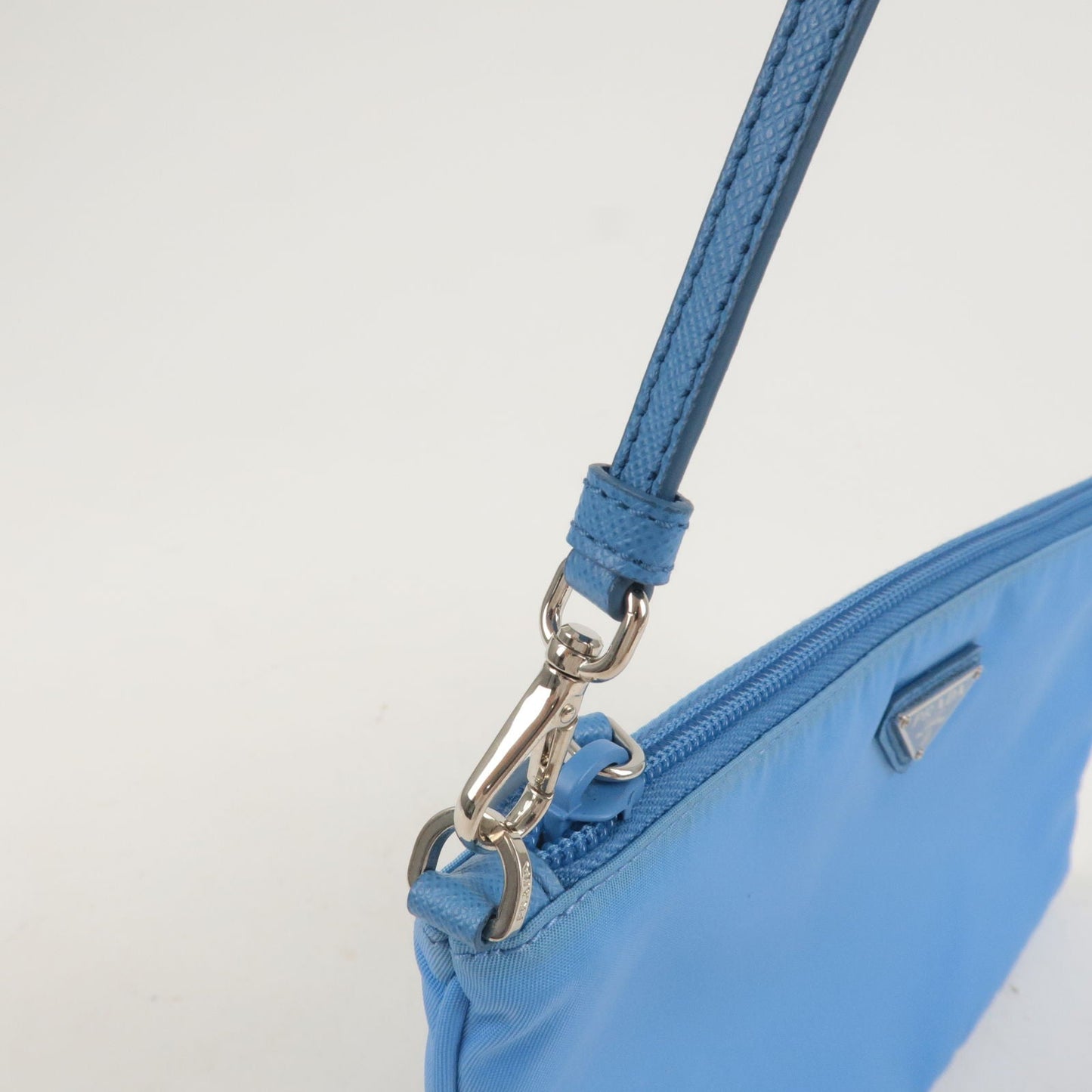 PRADA Logo Nylon Leather Hand Bag Shoulder Bag Light Blue 1NI545