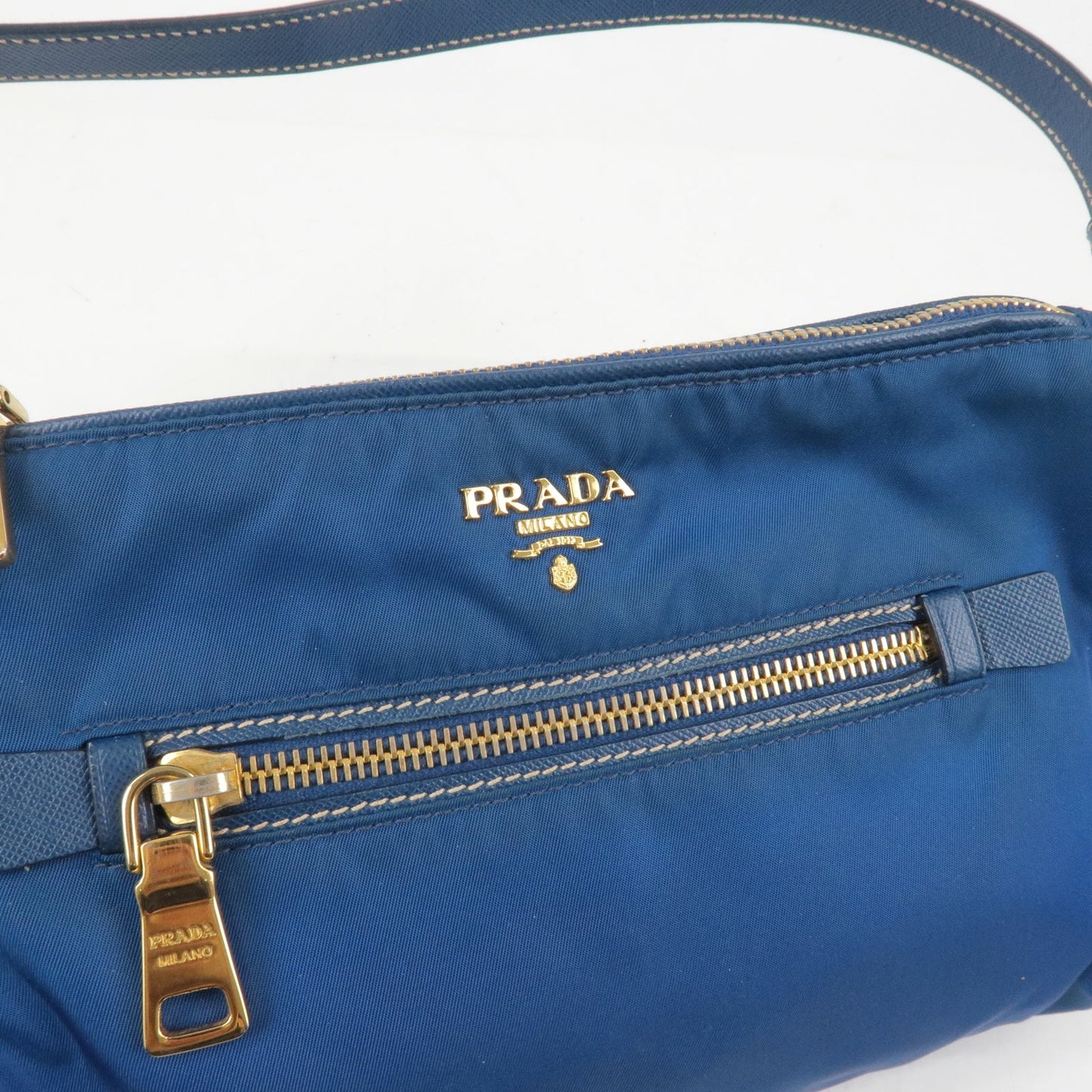 PRADA Logo Nylon Leather Hand Bag Pouch Purse Blue BN1834