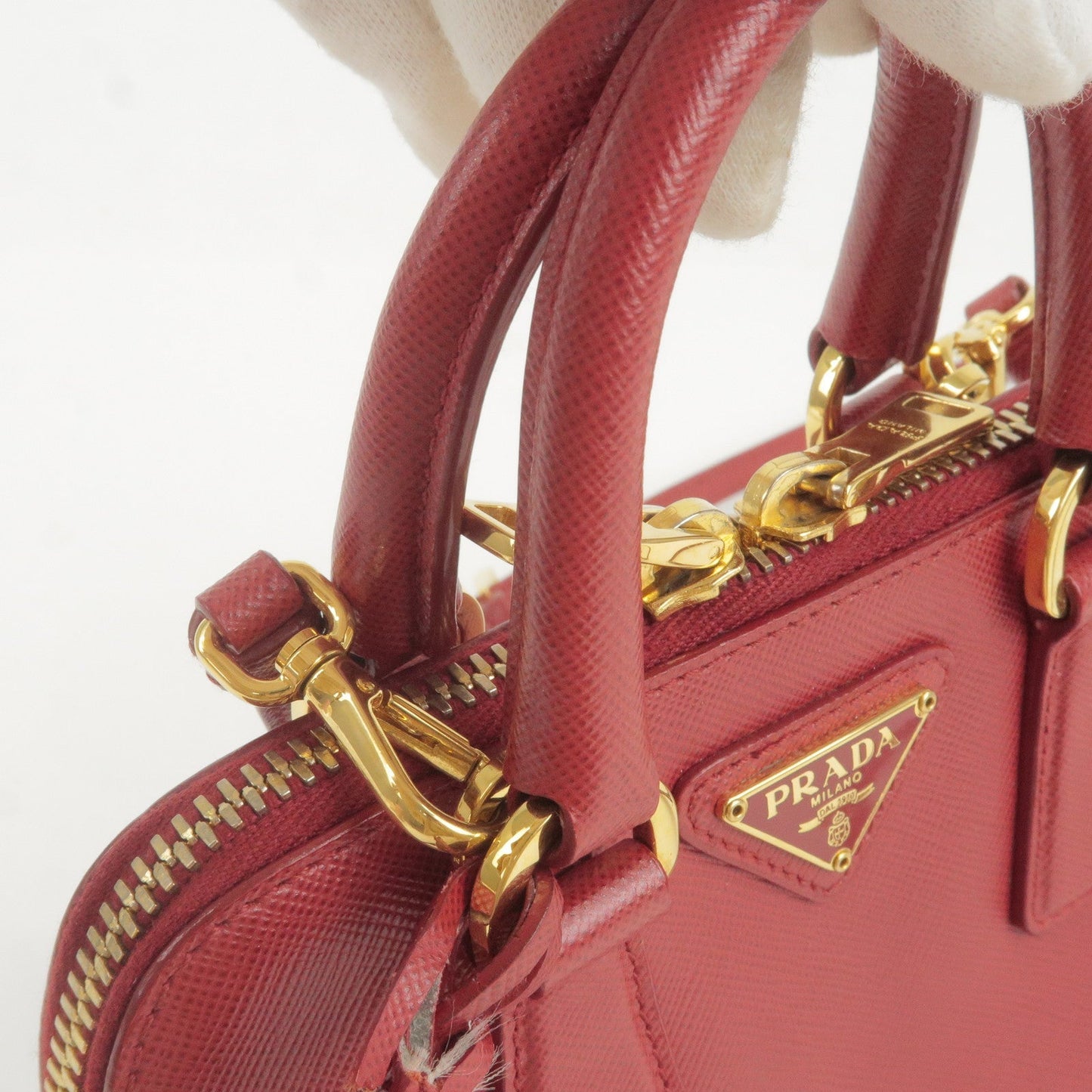 PRADA Leather Promenade Mini 2Way Bag Shoulder Bag Red BL0851